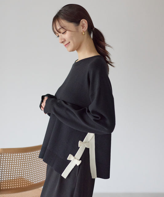 サイドリボンニット