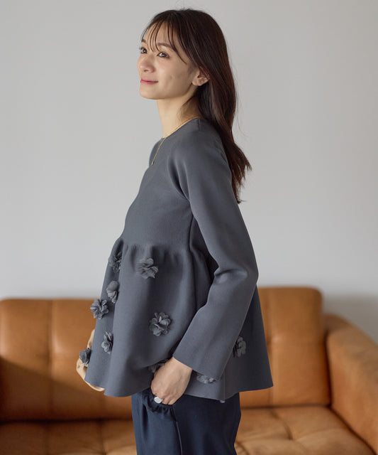 【11月28日(金)13時〜新発売〜新発売】フラワーペプラムダイバーニット