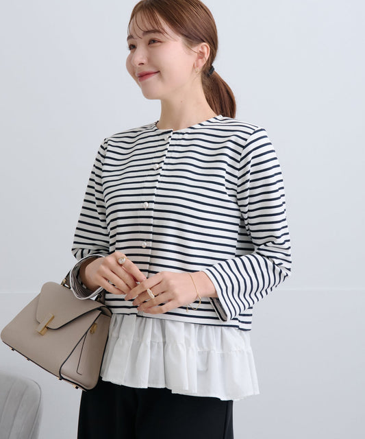 【2月22日(日)20時〜新発売】セパレートフリル2wayパールボーダーカーディガン