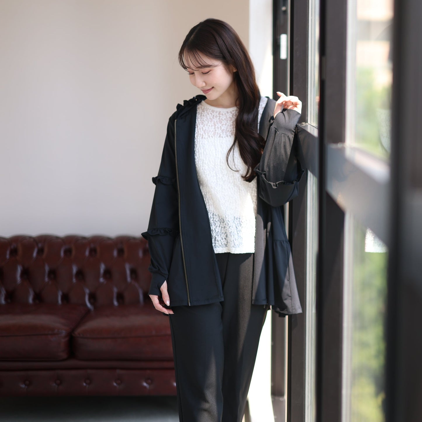 【8月3日(日)20時〜新発売】25AW UVカット99.9%フリルティアードパーカー