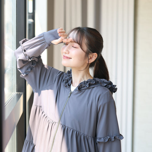 UVカット99.9%最高ランク高性能フリルティアードパーカー