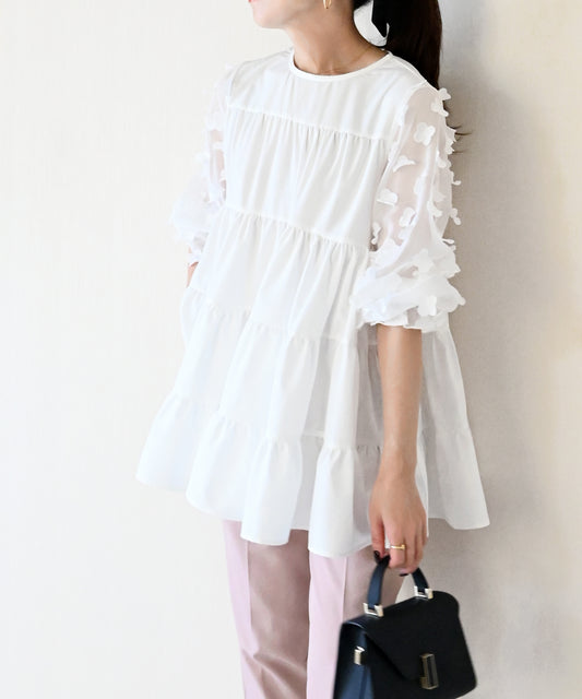 【3月15日(日)20時〜新発売】フラワーシアースリーブティアードチュニック