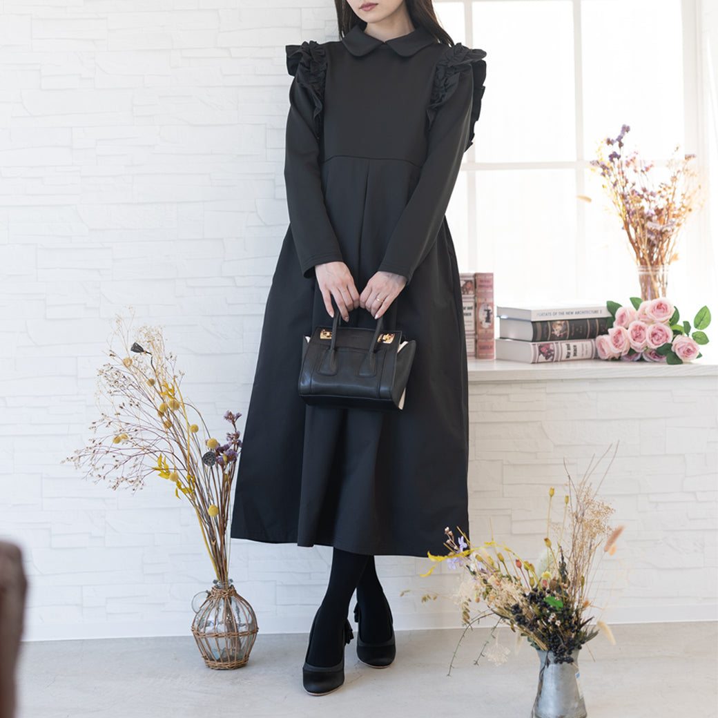 【9月5日(金)13時〜新発売】丸襟肩フリルタフタ切替ワンピース
