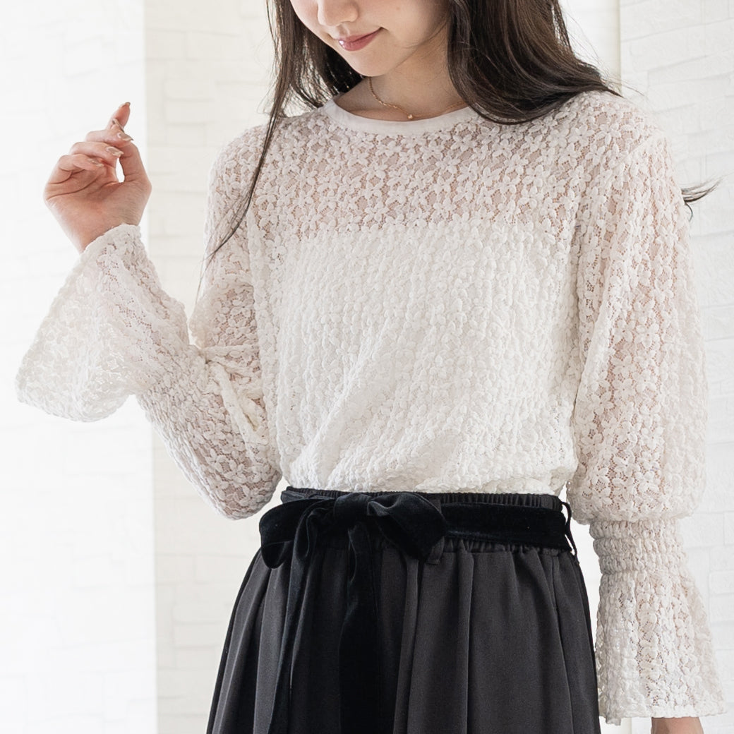 ストレッチお花レーストップス