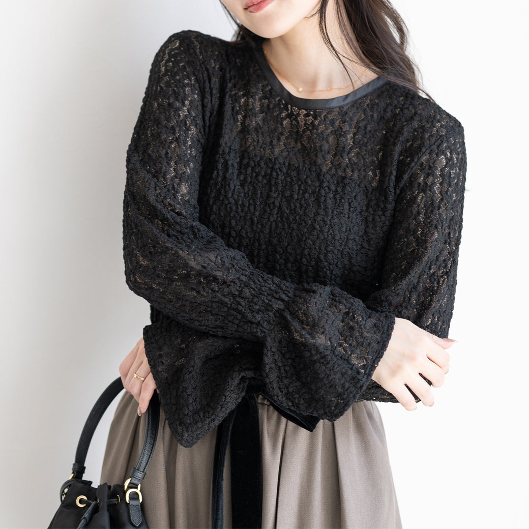 ストレッチお花レーストップス