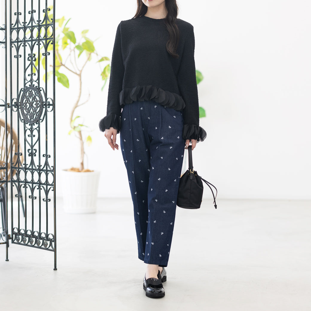 【8月17日(日)20時〜新発売】25AW リボン刺繍センタープレスデニム