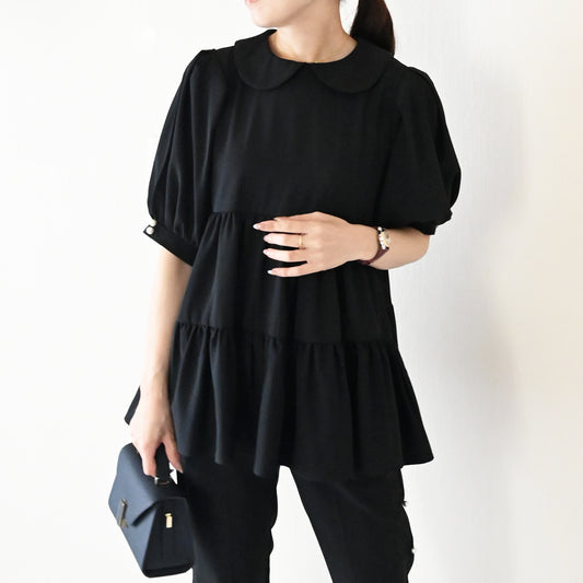 丸襟ティアードチュニックブラウス