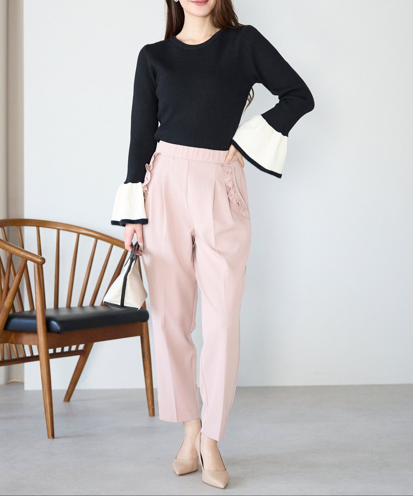 【1月11日(日)20時〜新発売】バイカラーフレアスリーブニット