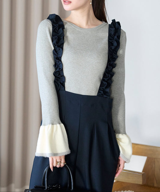 【1月11日(日)20時〜新発売】バイカラーフレアスリーブニット