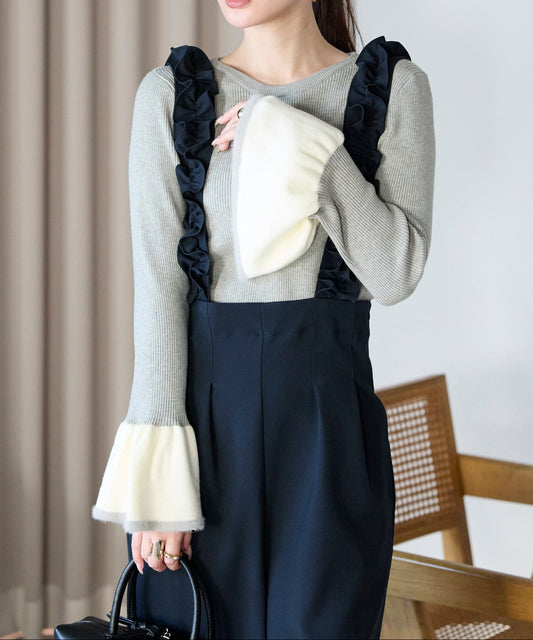 【1月11日(日)20時〜新発売】バイカラーフレアスリーブニット