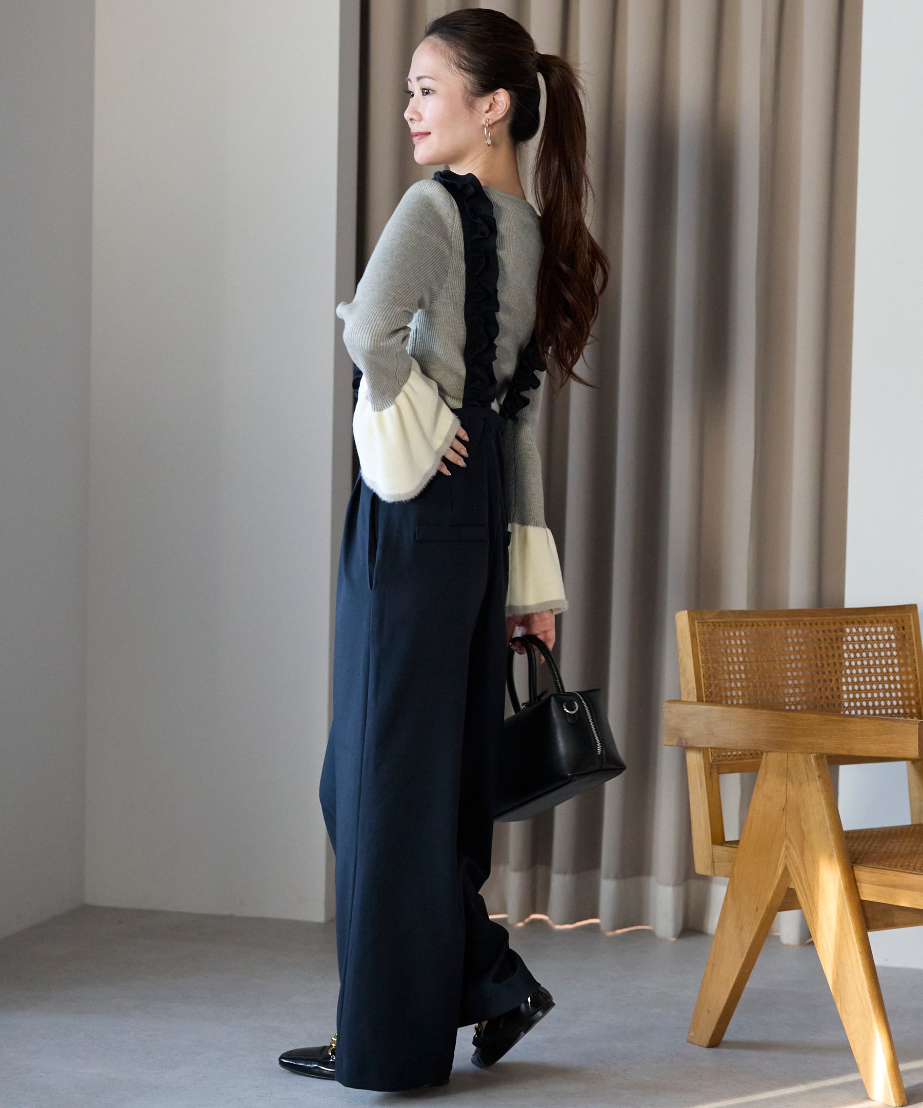 ジルバイジルスチュアートベーシックリブフレアスリーブニット ジルバイジルスチュアート JILL by JILLSTUART フレアスリーブボウタイ