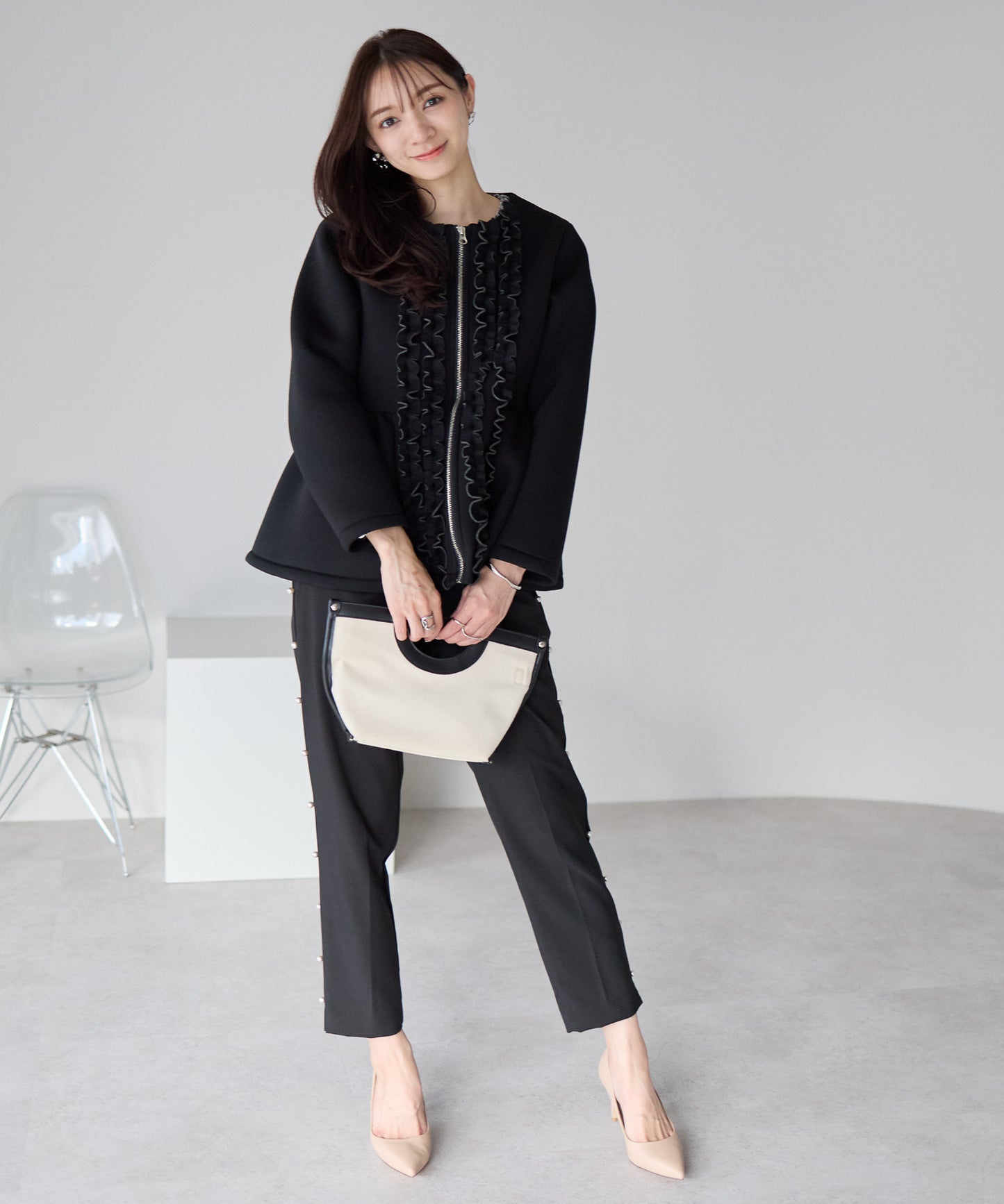 【1月25日(日)20時〜新発売】予約販売フロントフリルペプラムジャケット