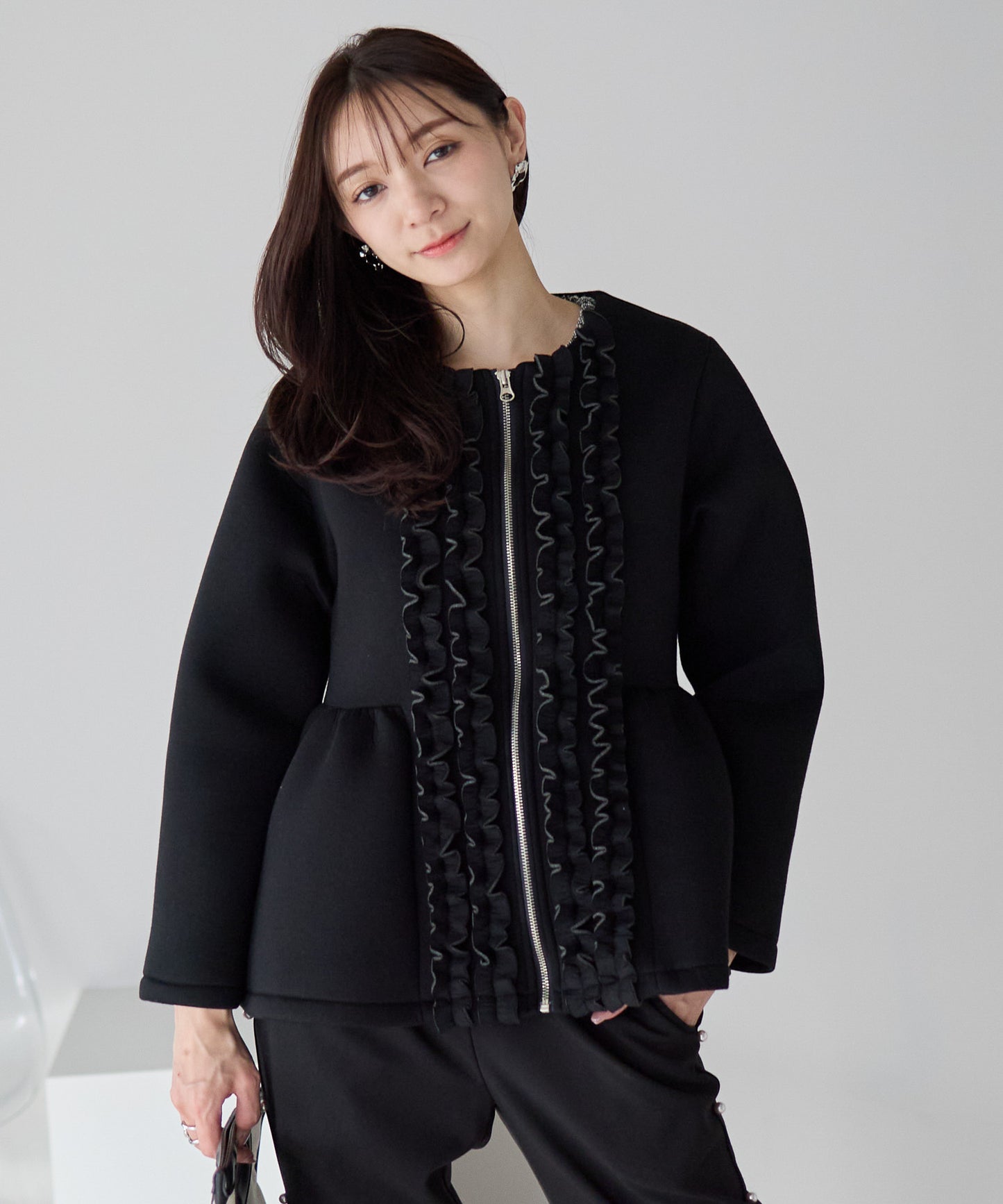 【1月25日(日)20時〜新発売】予約販売フロントフリルペプラムジャケット