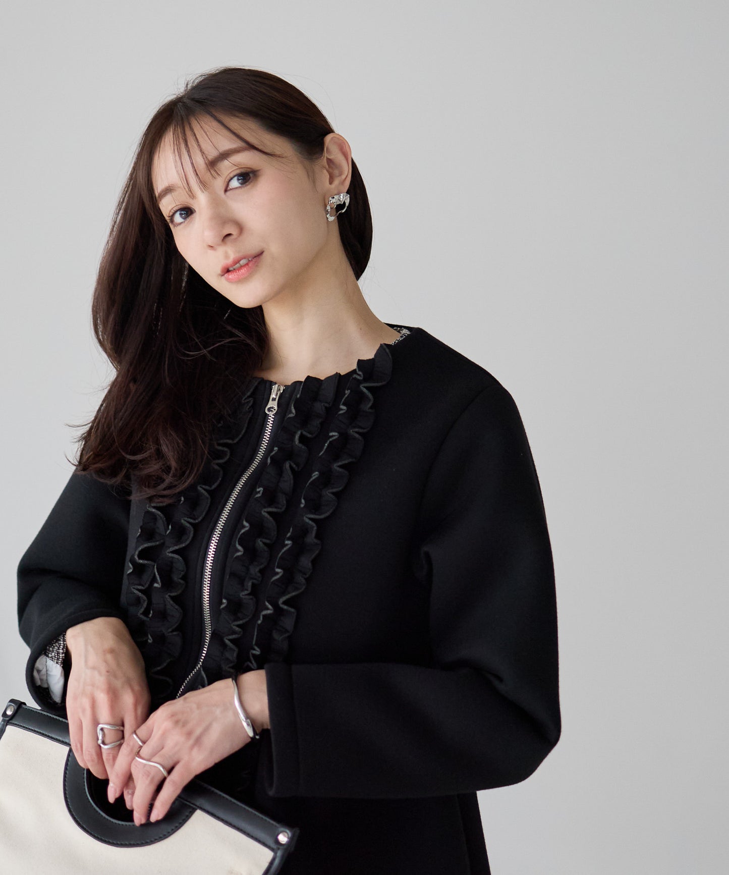 【1月25日(日)20時〜新発売】予約販売フロントフリルペプラムジャケット