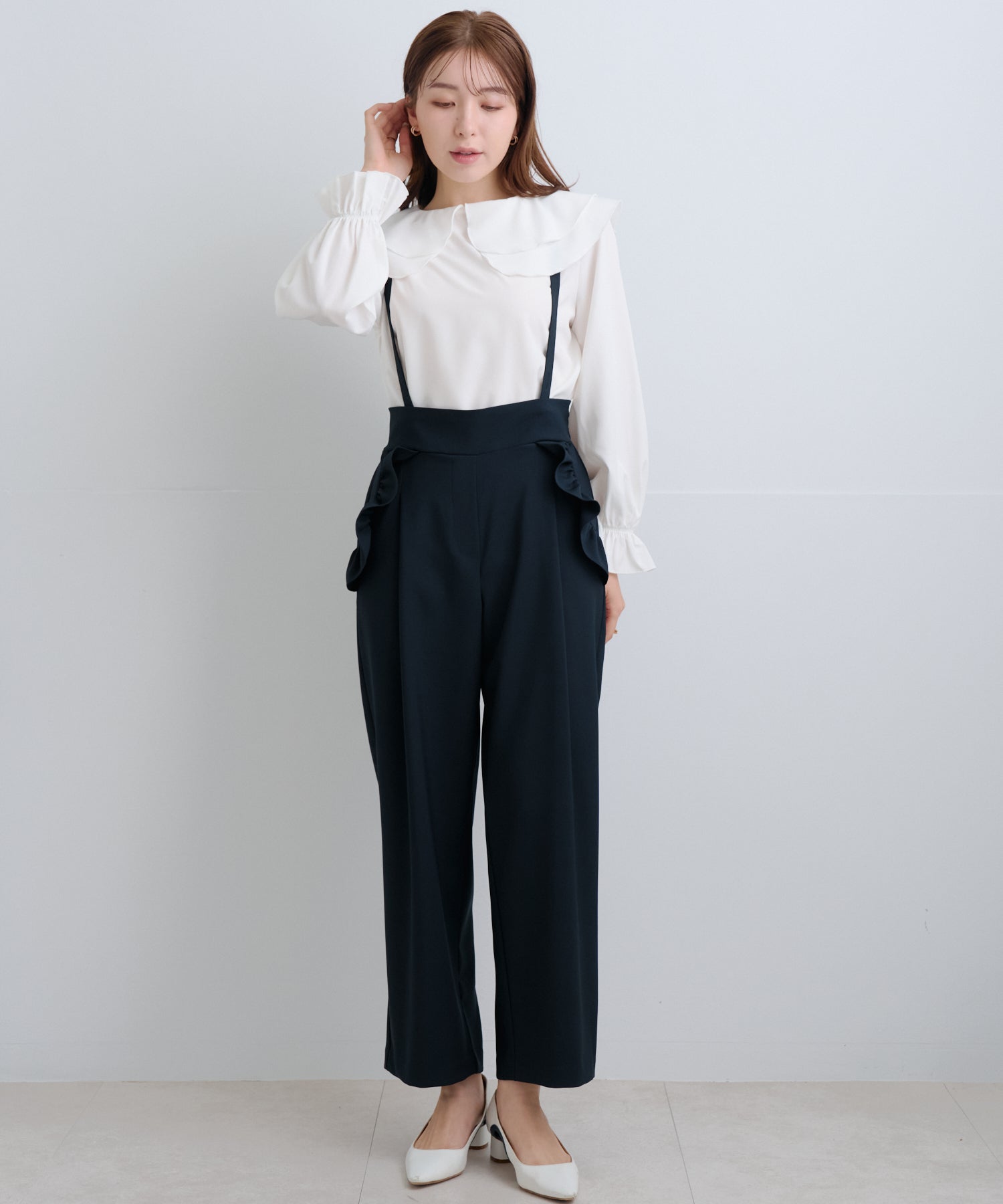美品 ジョゼムーン 2way サロペット ワイドパンツ ハイウエスト 36 黒 2wayハイウエストサロペット【7h-174-02615】