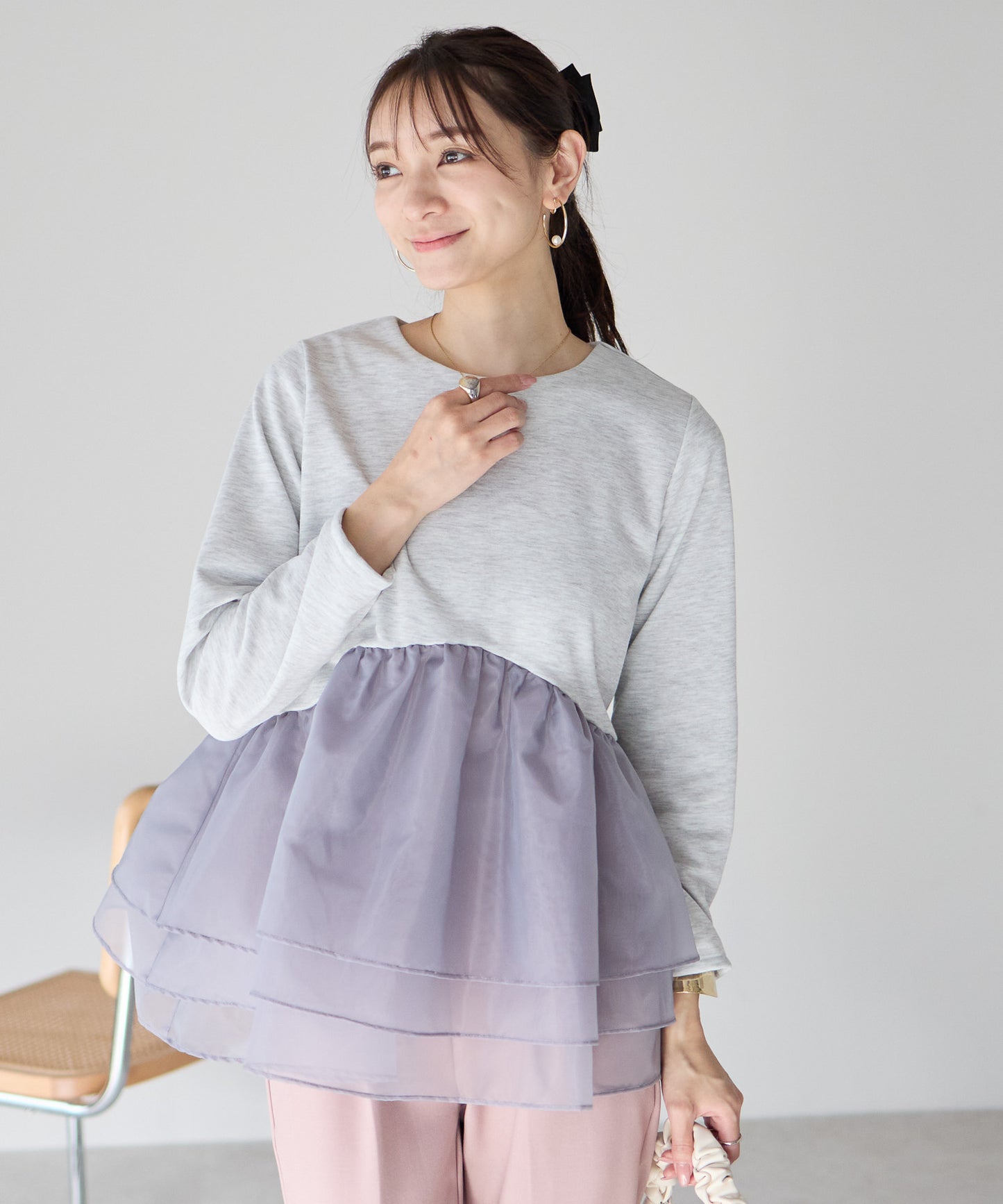 【1月25日(日)20時〜新発売】エアリーチュールペプラムトップス