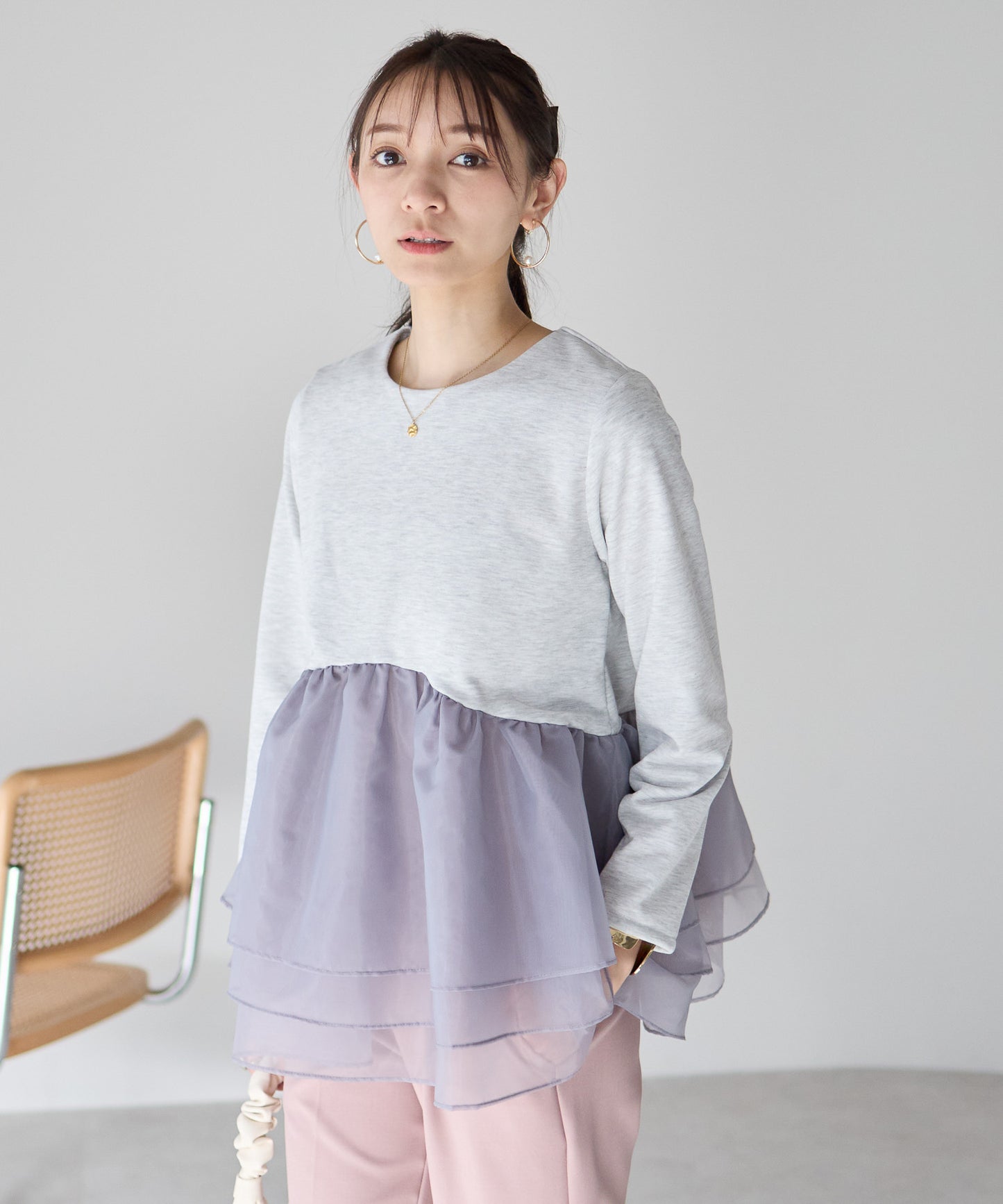 【1月25日(日)20時〜新発売】エアリーチュールペプラムトップス