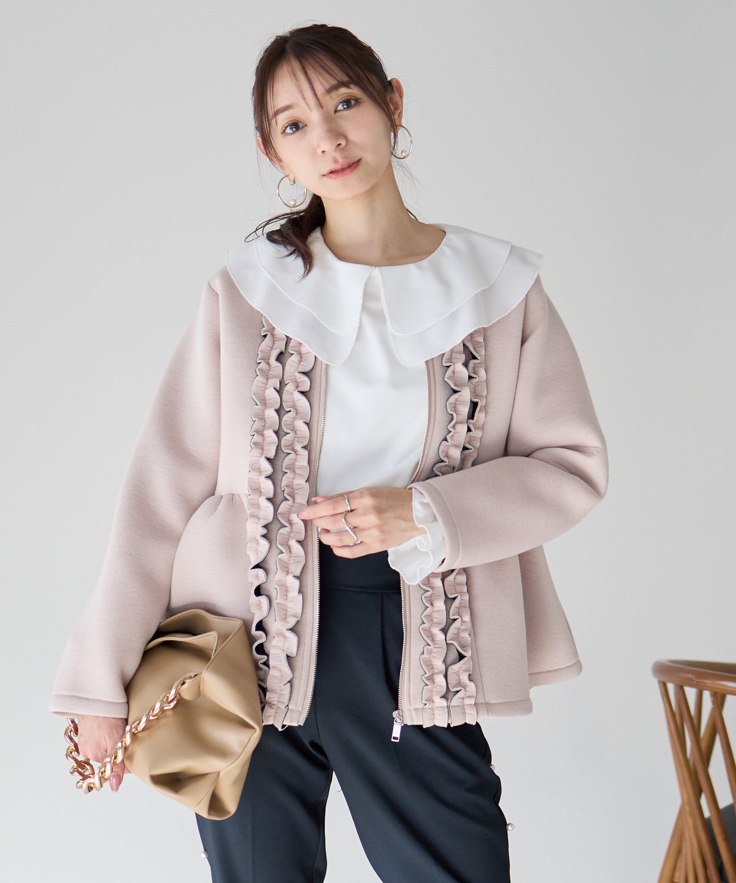 【1月25日(日)20時〜新発売】予約販売フロントフリルペプラムジャケット