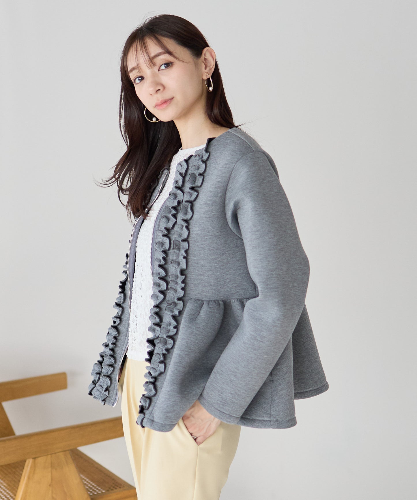 【1月25日(日)20時〜新発売】予約販売フロントフリルペプラムジャケット