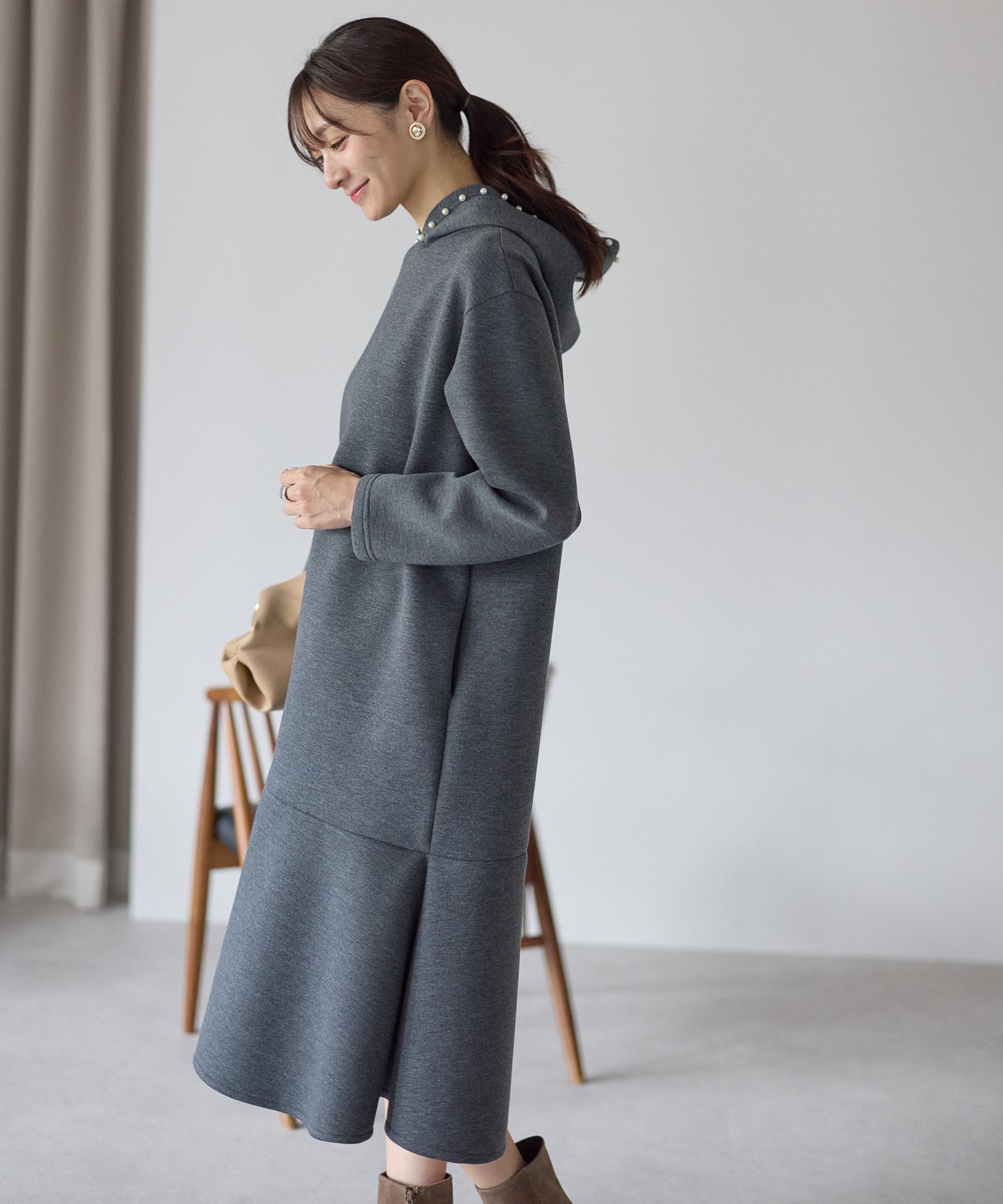 【1月4日(日)20時〜新発売】パールフードフレアワンピース　