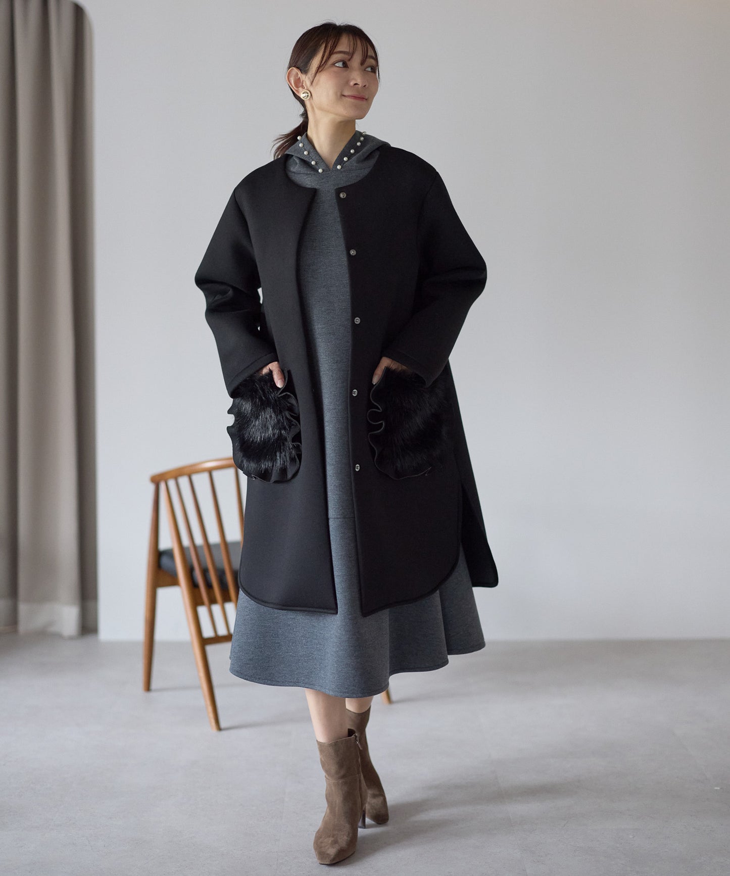 【12月5日(金)13時〜新発売】フリルファーポケットコート