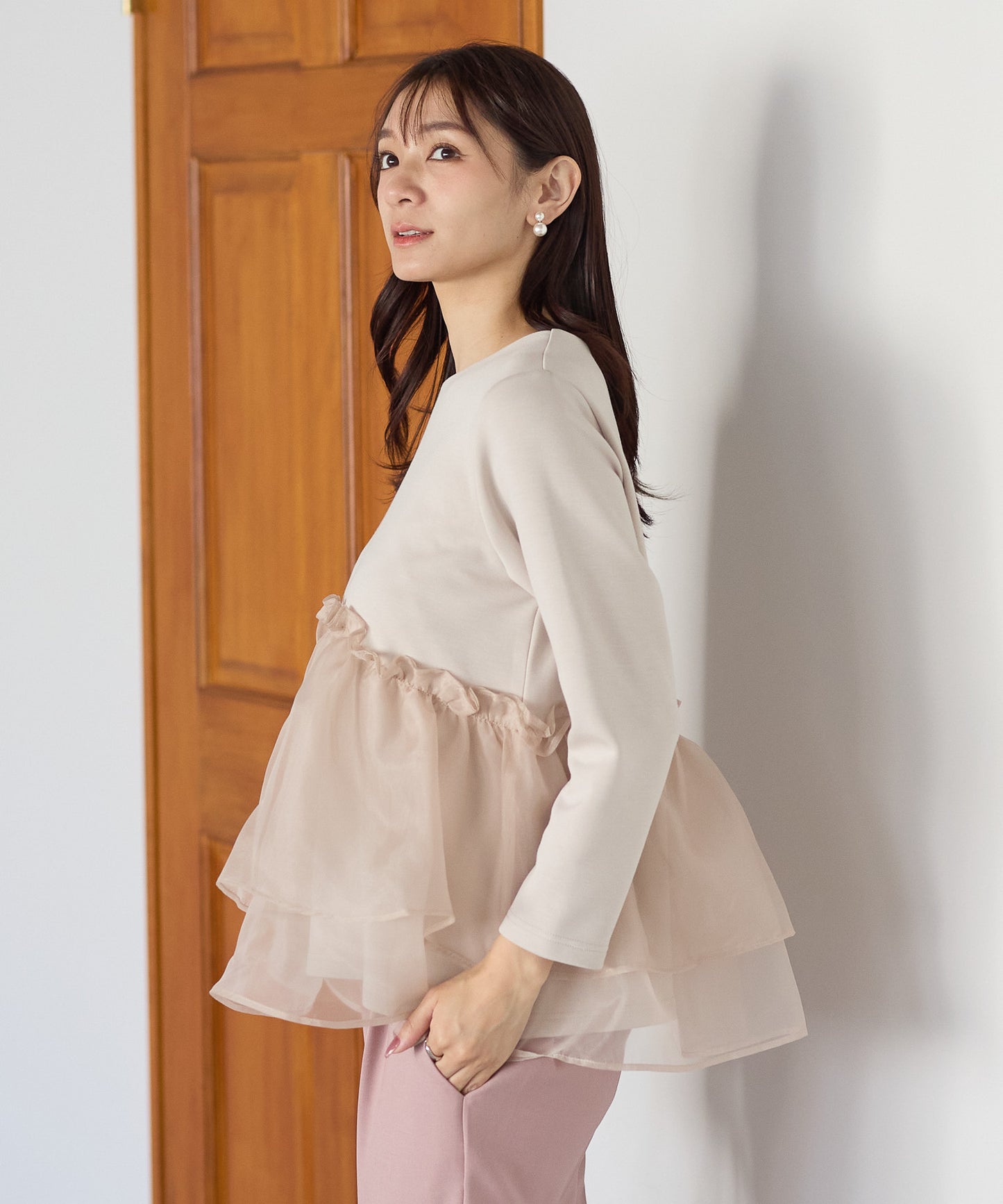 【11月9日(日)20時〜新発売】チュールペプラム裏起毛トップス(11月末頃発送）