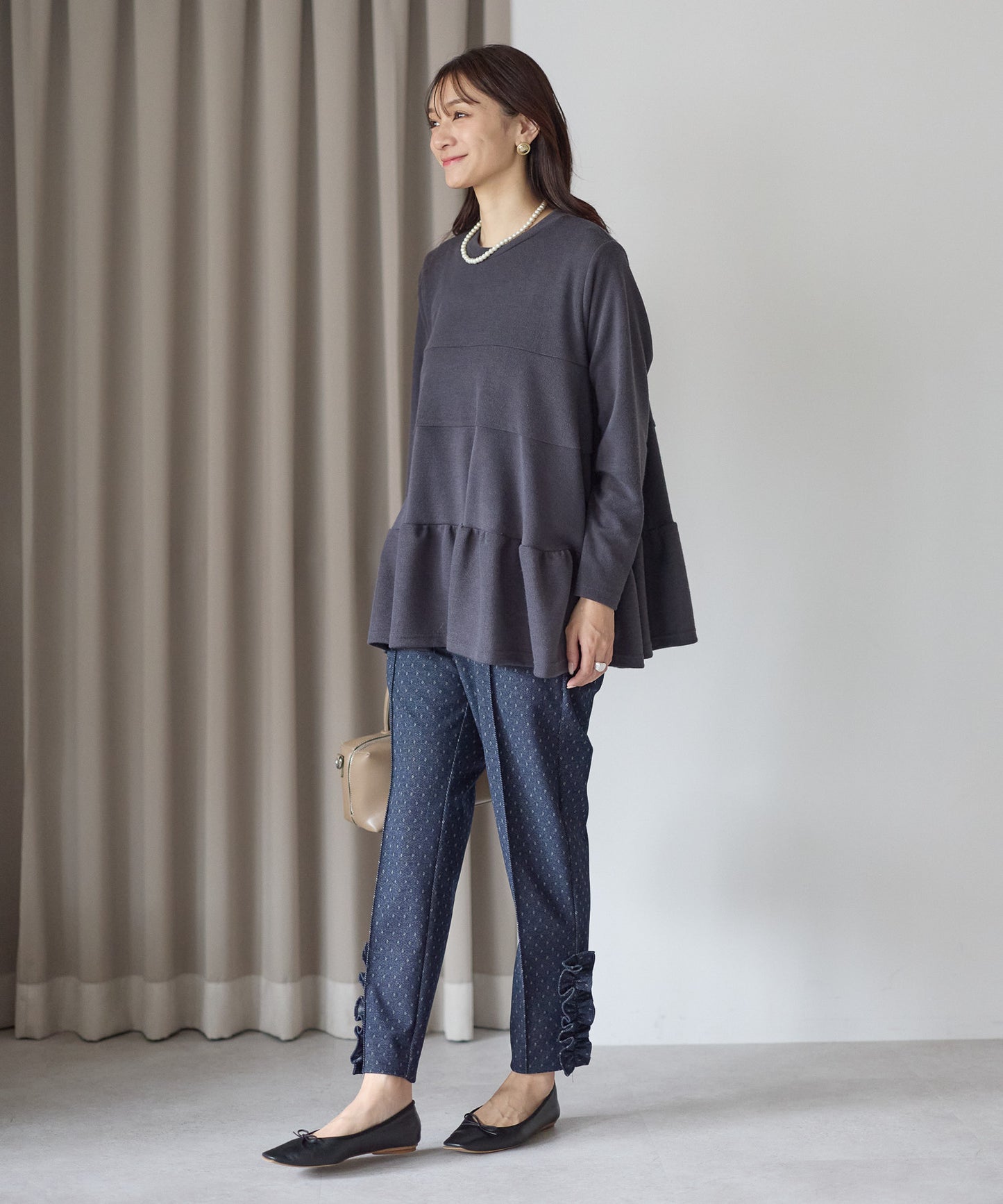 【1月11日(日)20時〜新発売】スノードットフリルテーパードパンツ