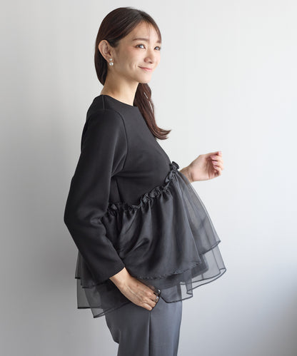 チュールペプラム裏起毛トップス