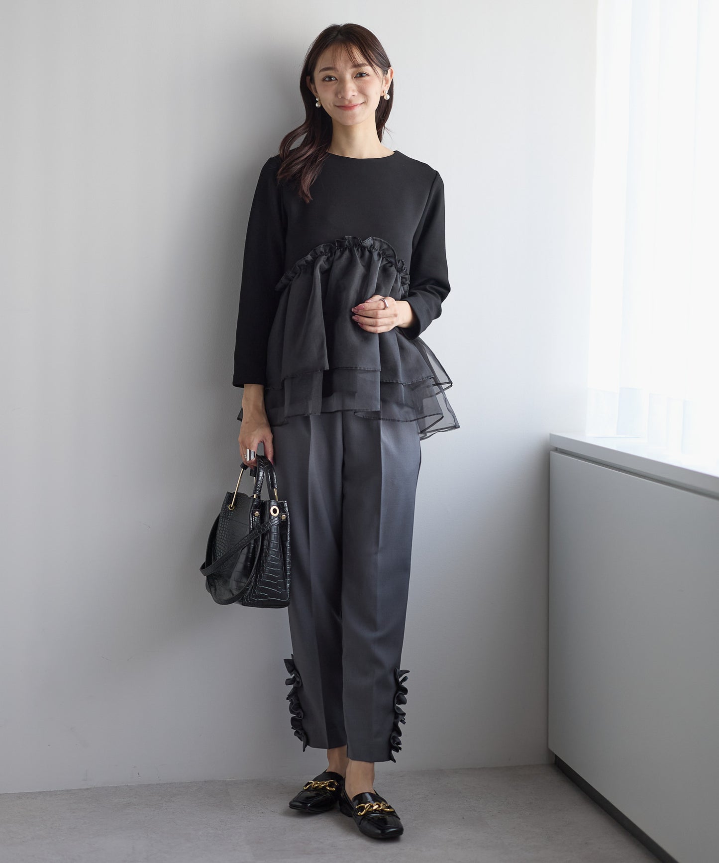 【11月9日(日)20時〜新発売】チュールペプラム裏起毛トップス(11月末頃発送）