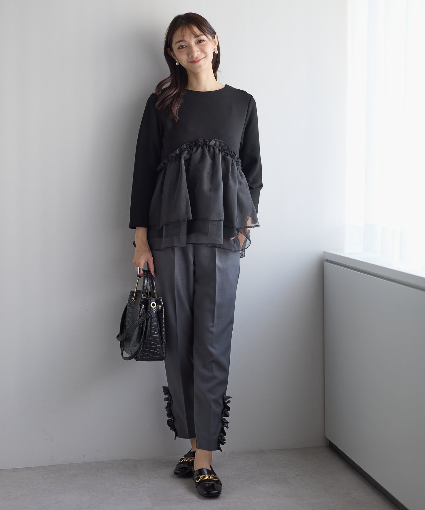 【11月9日(日)20時〜新発売】チュールペプラム裏起毛トップス(11月末頃発送）