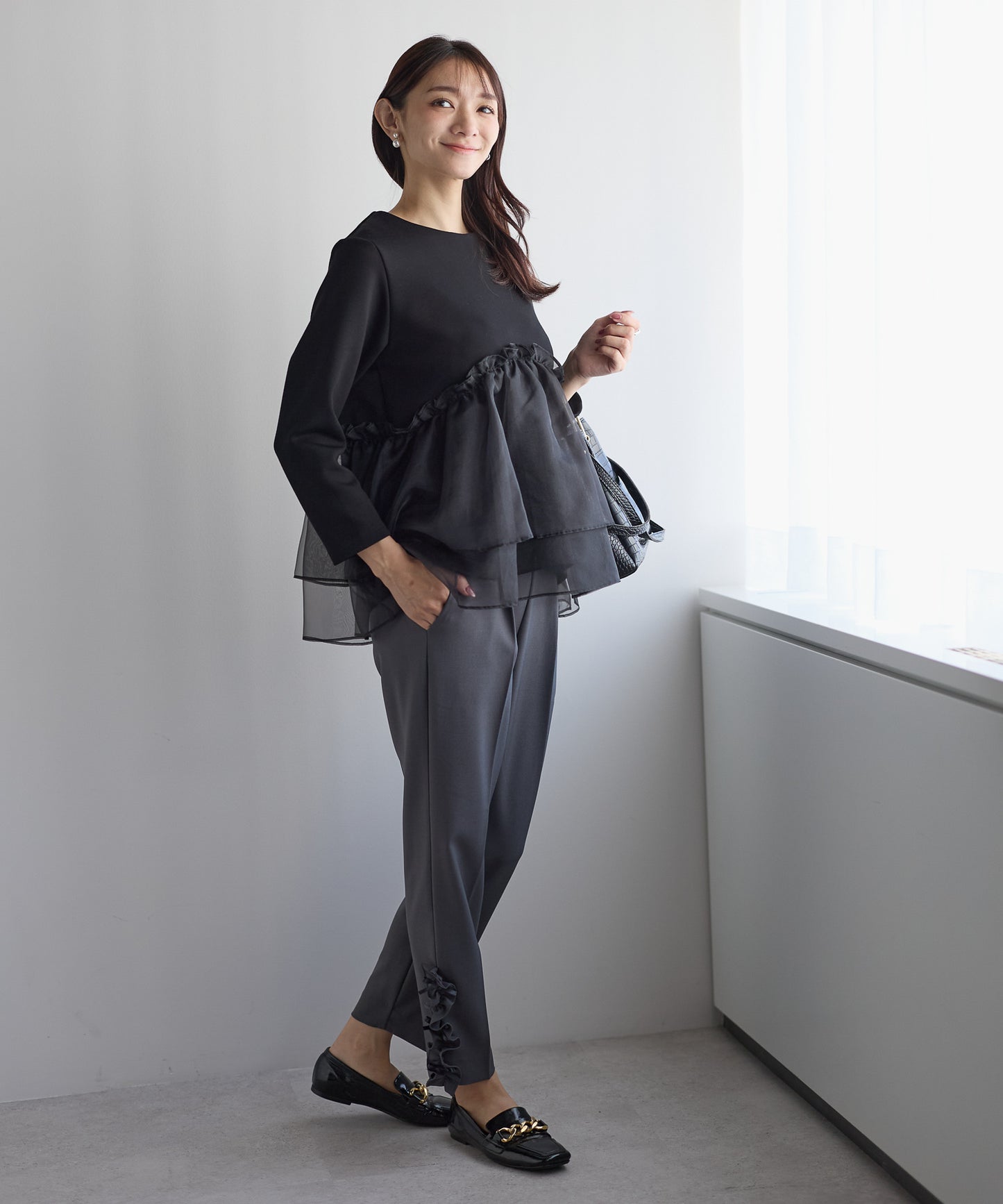 【11月9日(日)20時〜新発売】チュールペプラム裏起毛トップス(11月末頃発送）