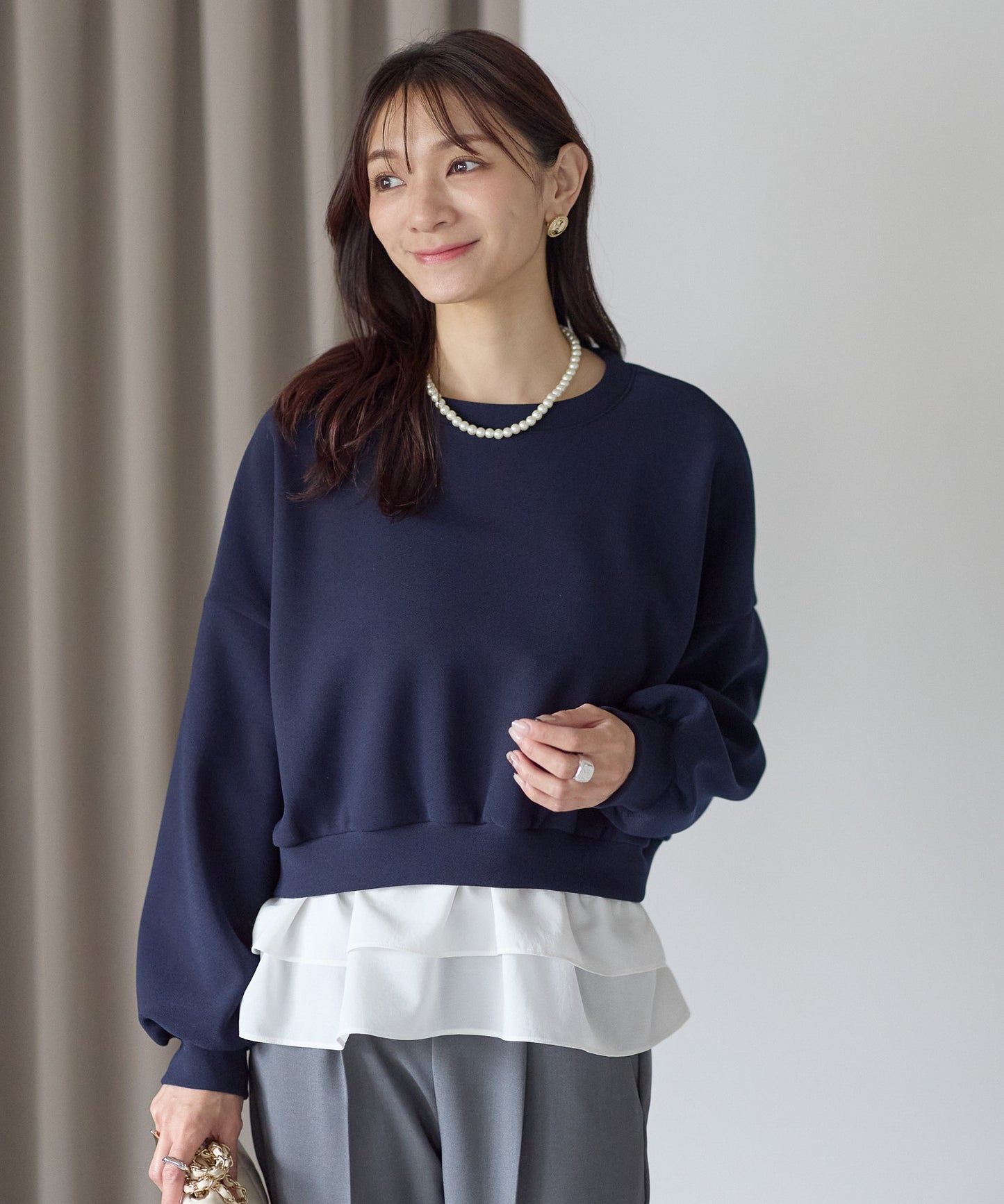 【12月5日(金)13時〜新発売】裏起毛フリルレイヤードトップス　