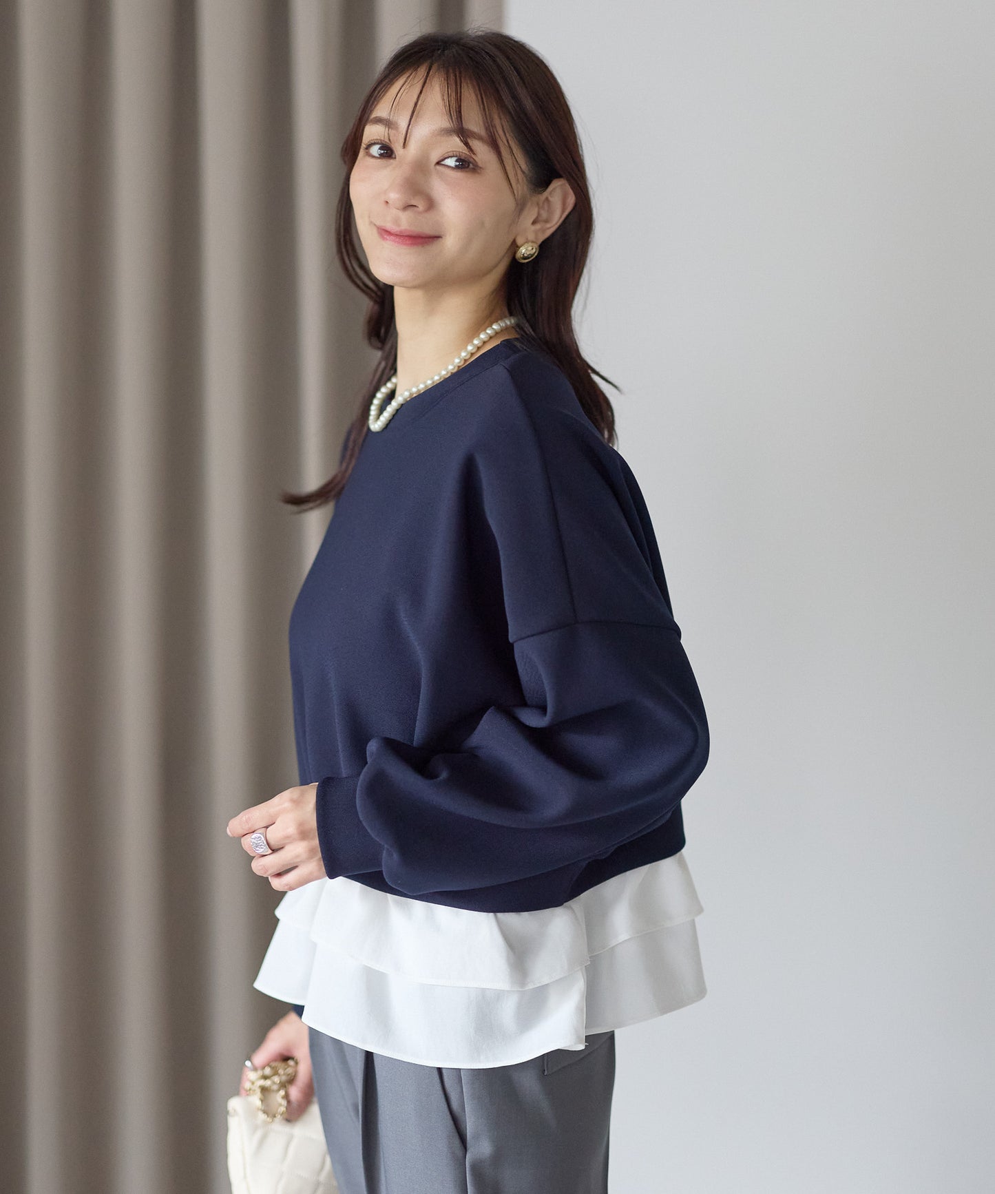 【12月5日(金)13時〜新発売】裏起毛フリルレイヤードトップス　