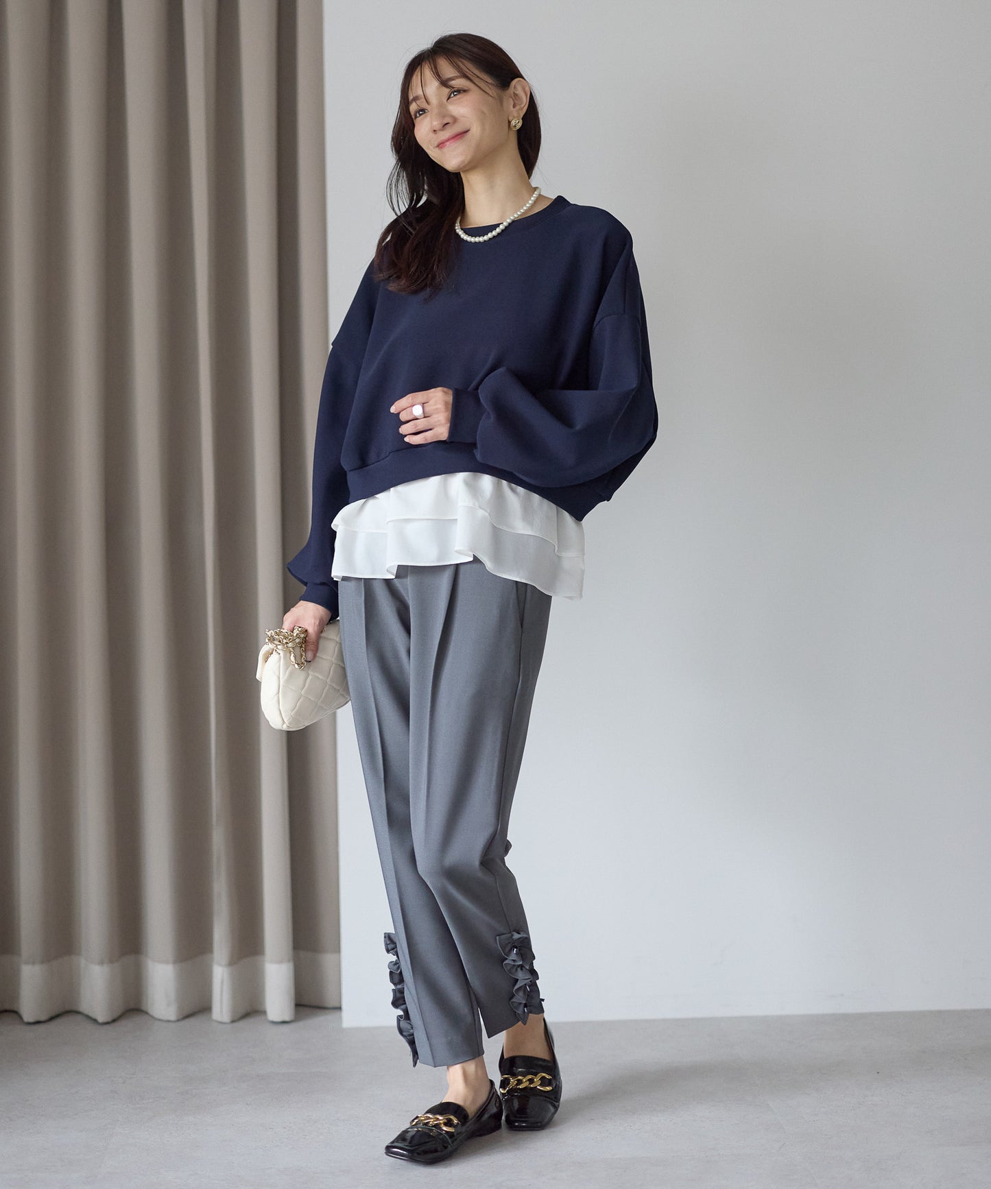 【12月5日(金)13時〜新発売】裏起毛フリルレイヤードトップス　