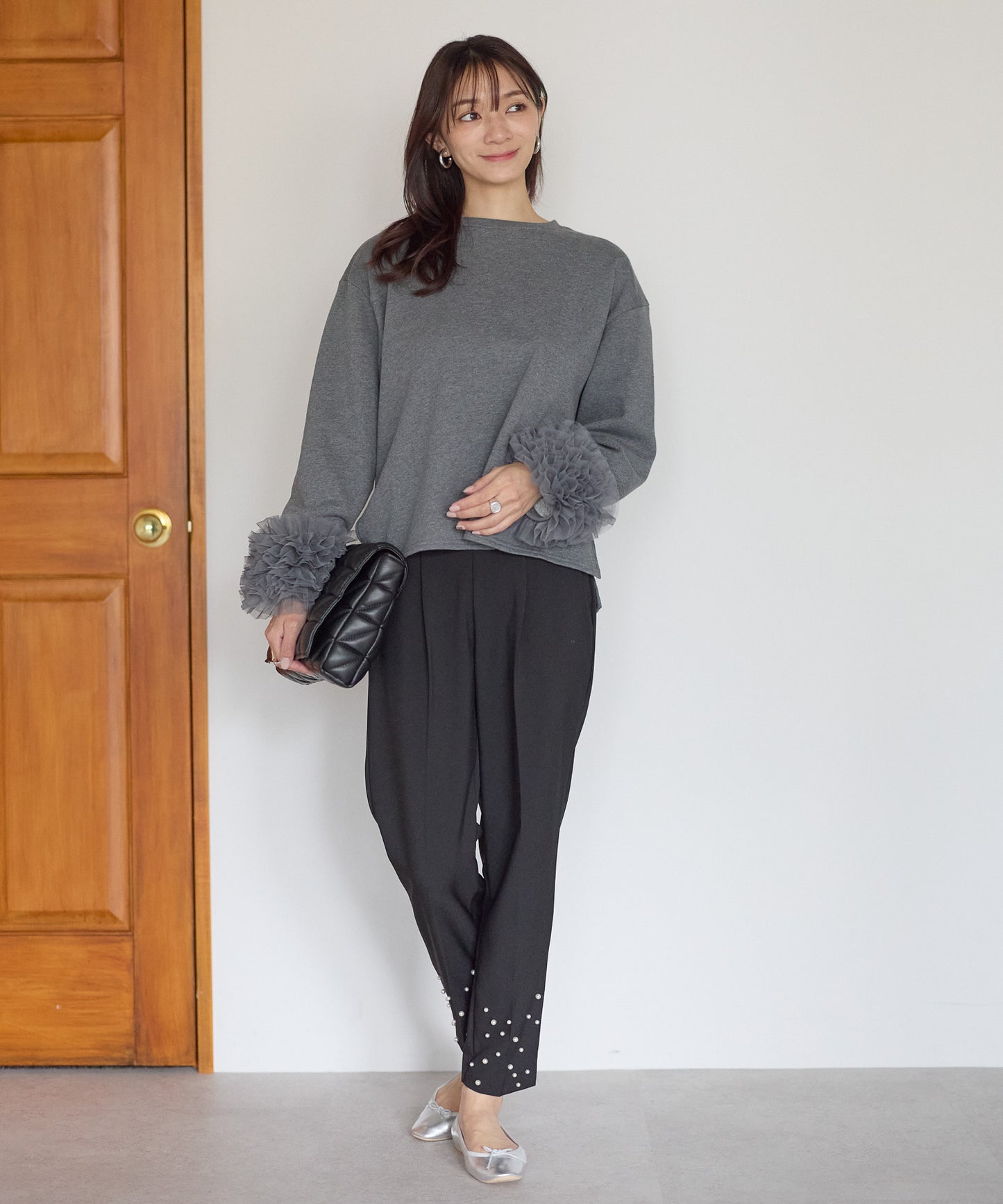 【11月28日(金)13時〜新発売】袖チュールフリルスウェットトップス