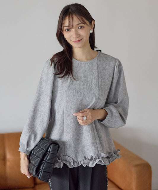 【11月28日(金)13時〜新発売】バックリボンツイードフリルトップス