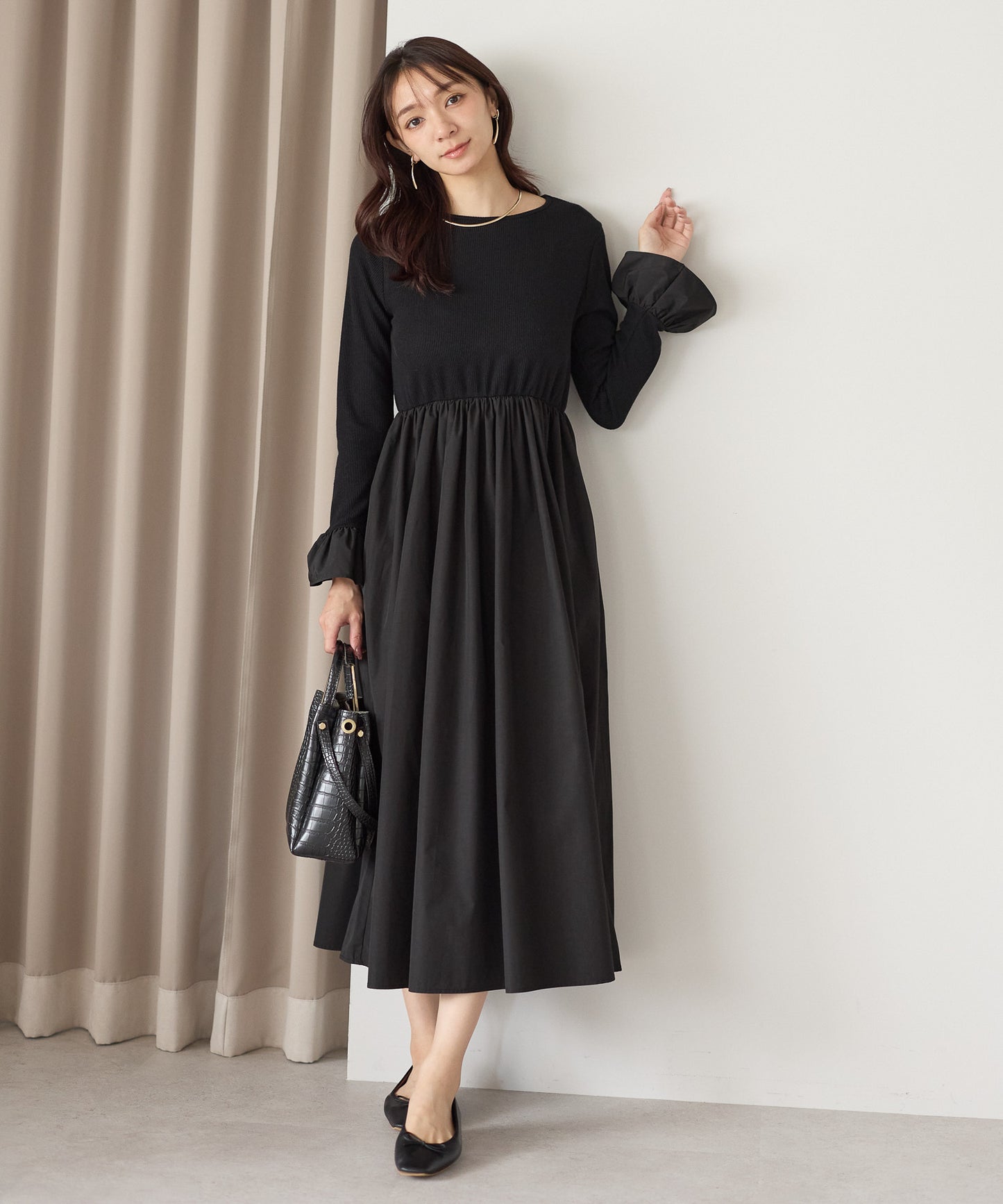 【11月9日(日)20時〜新発売】タフタフレアスリーブワンピース