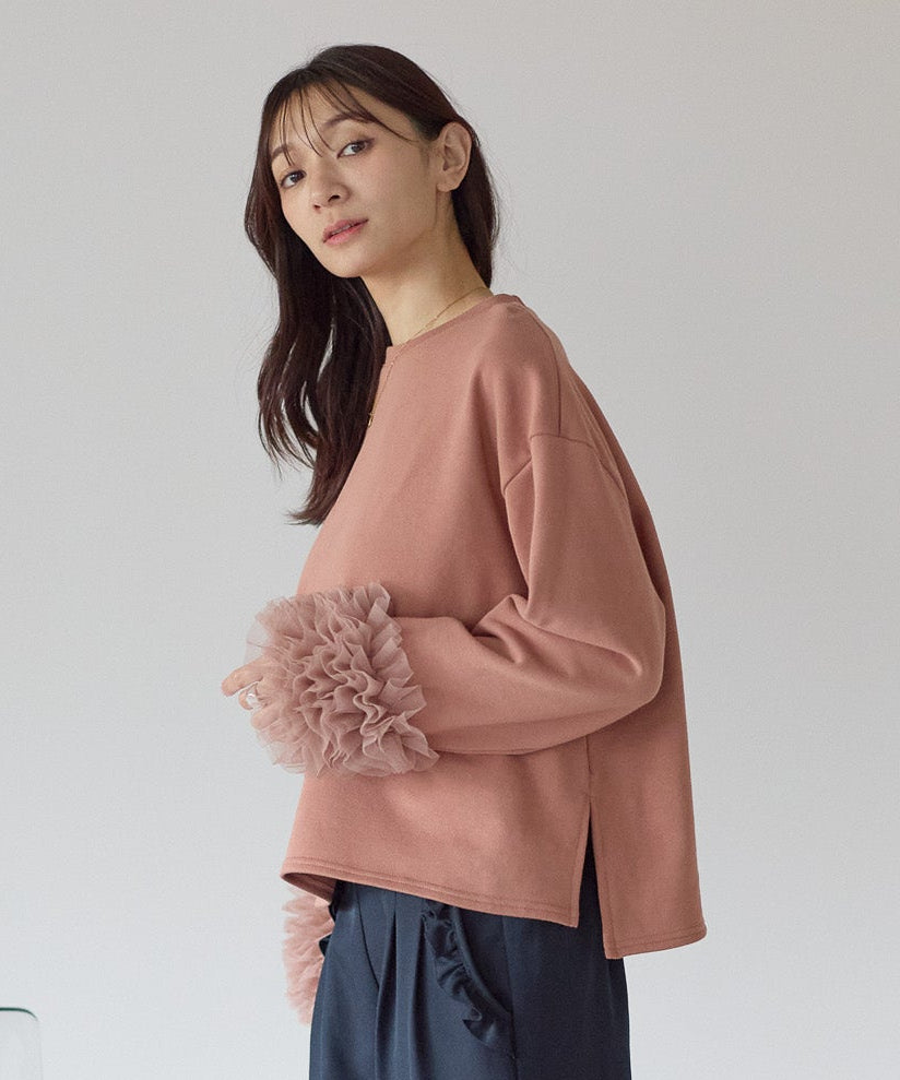 【11月28日(金)13時〜新発売】袖チュールフリルスウェットトップス
