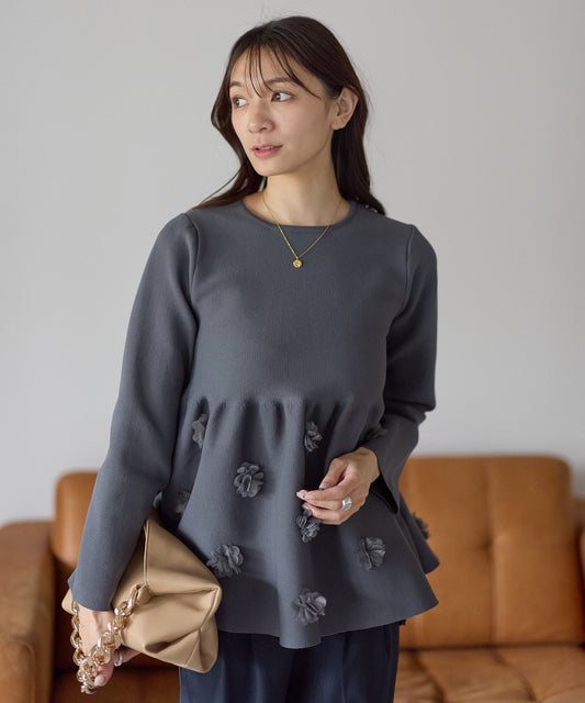 【11月28日(金)13時〜新発売〜新発売】フラワーペプラムダイバーニット