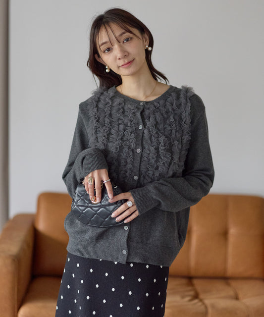 【1月4日(日)20時〜新発売】チュールフリルラッフルカーディガン　