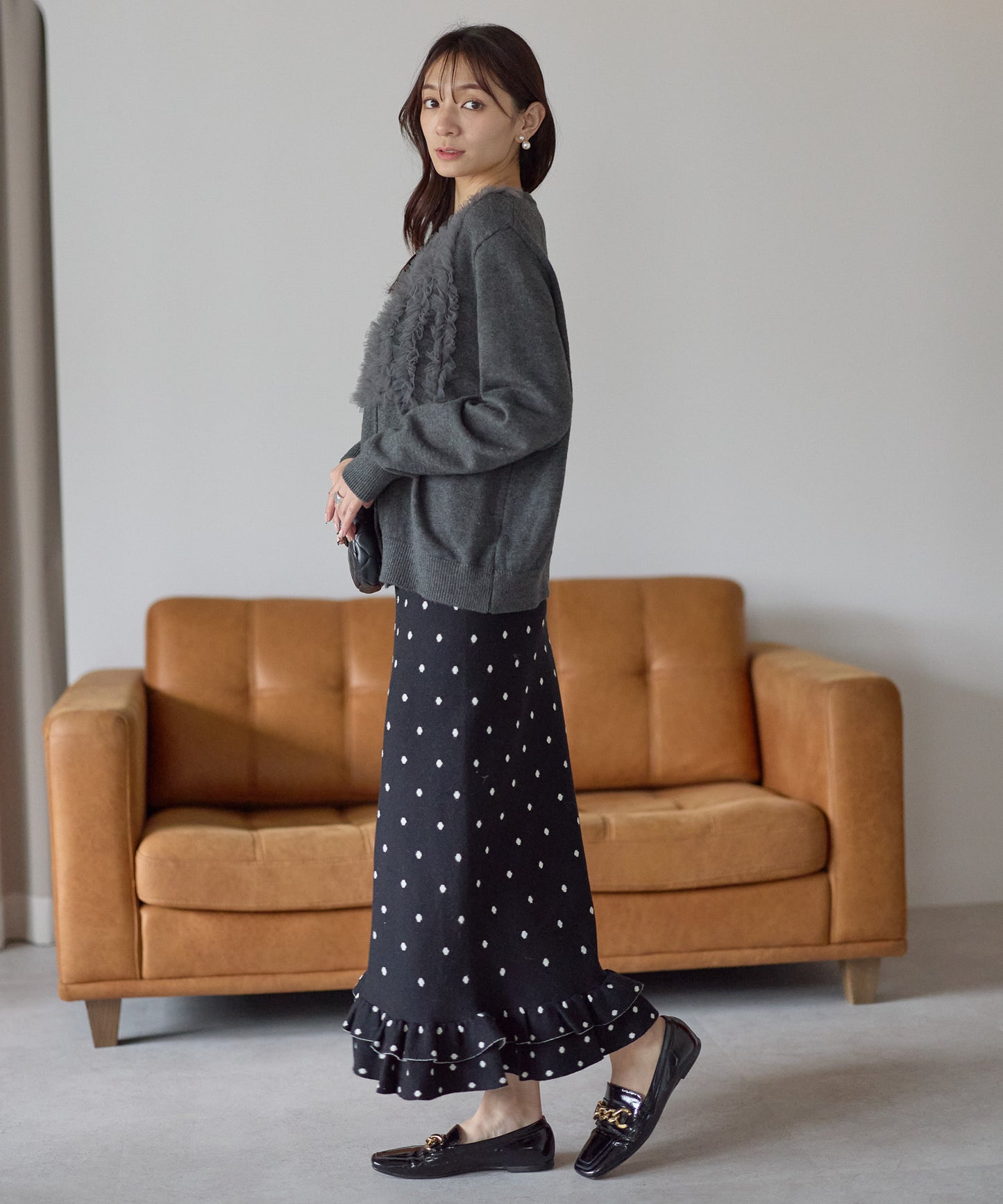 【12月5日(金)13時〜新発売】ミニドットフリルヘムニットスカート