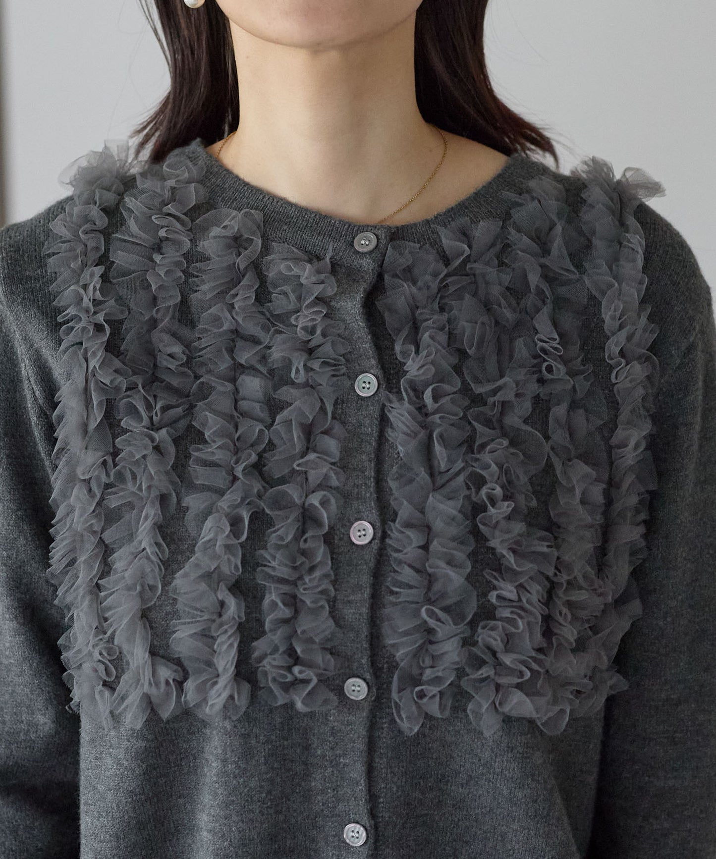 【1月4日(日)20時〜新発売】チュールフリルラッフルカーディガン　