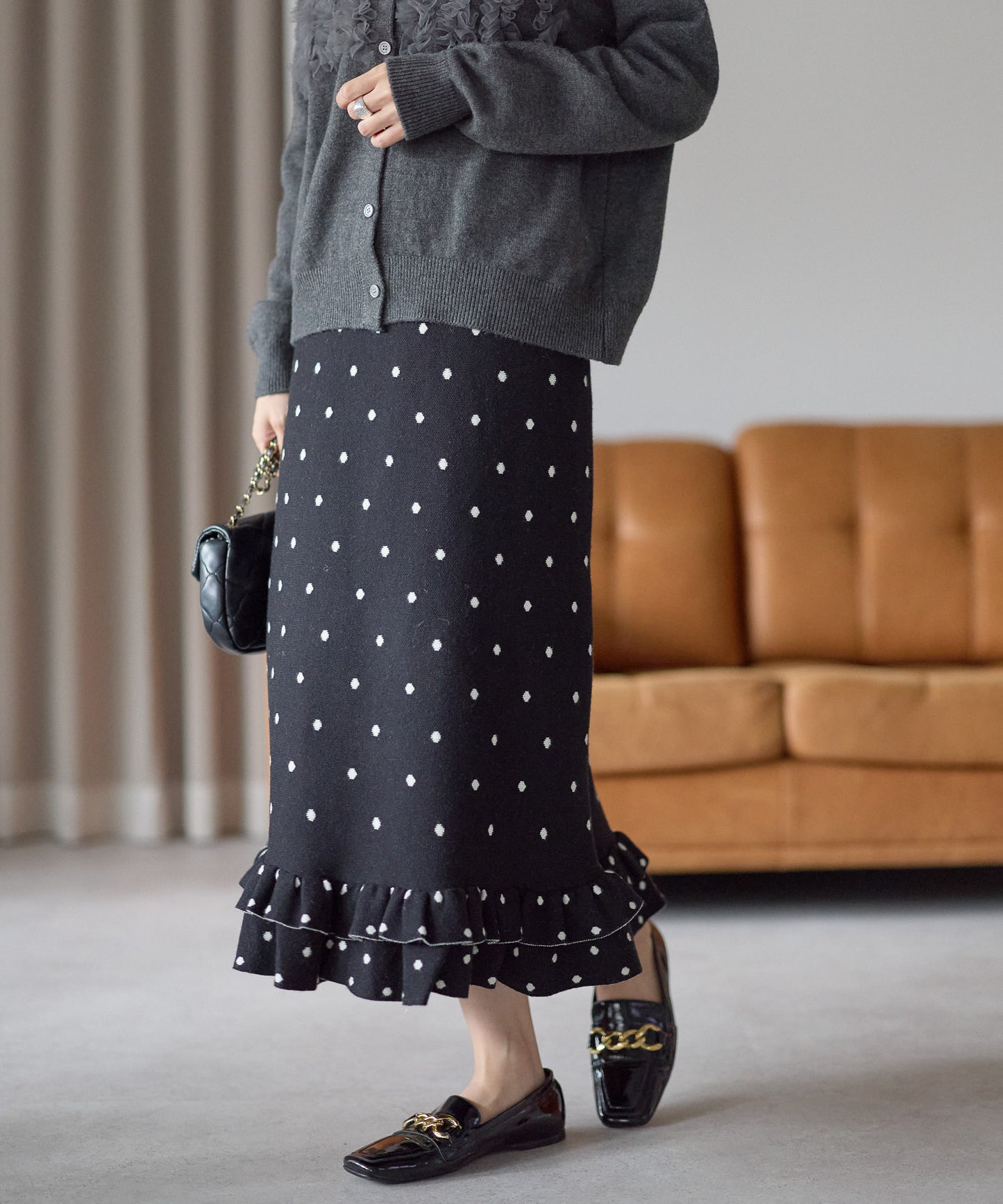 【12月5日(金)13時〜新発売】ミニドットフリルヘムニットスカート