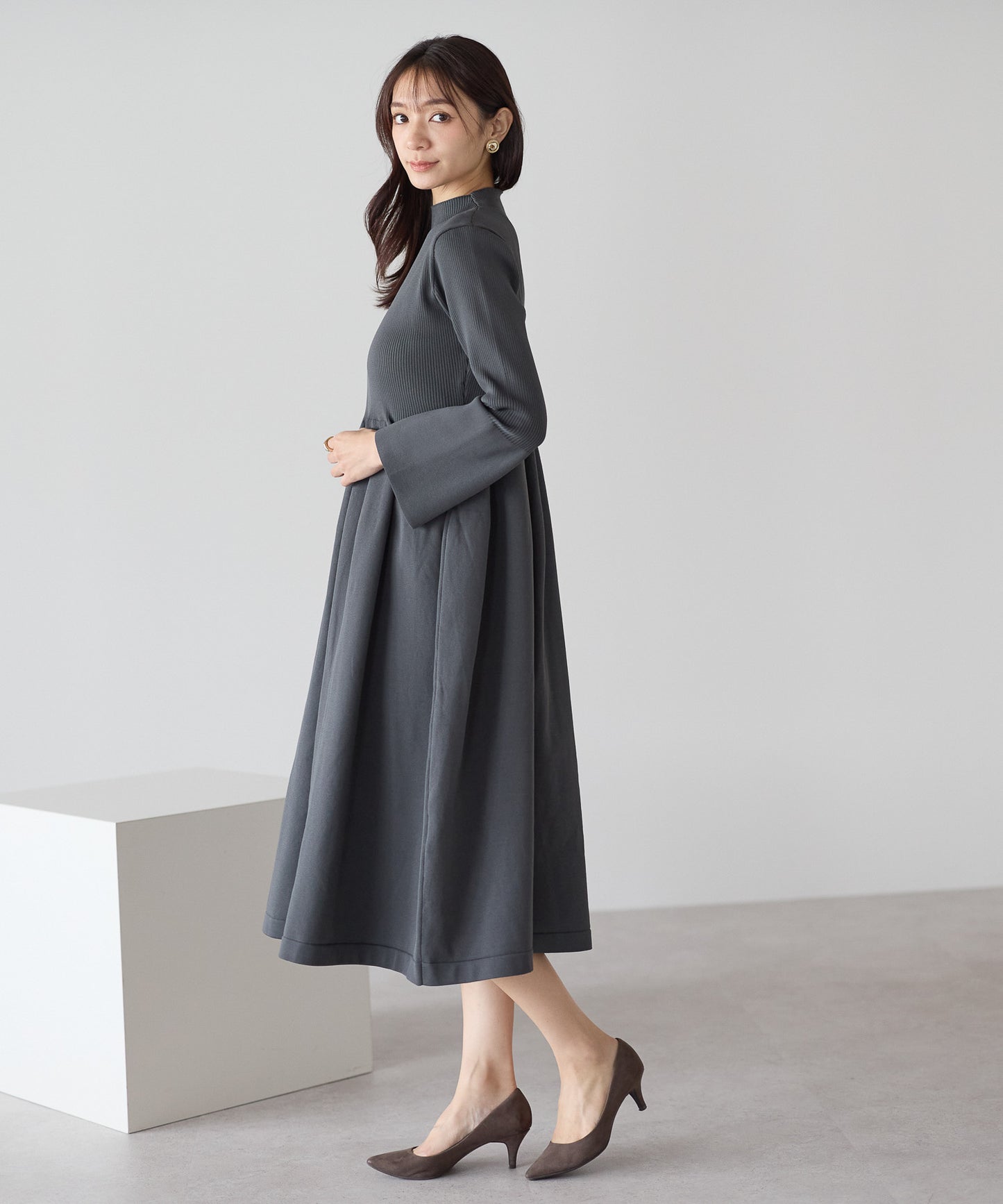 【11月9日(日)20時〜新発売】フレアスリーブダイバーニットワンピース