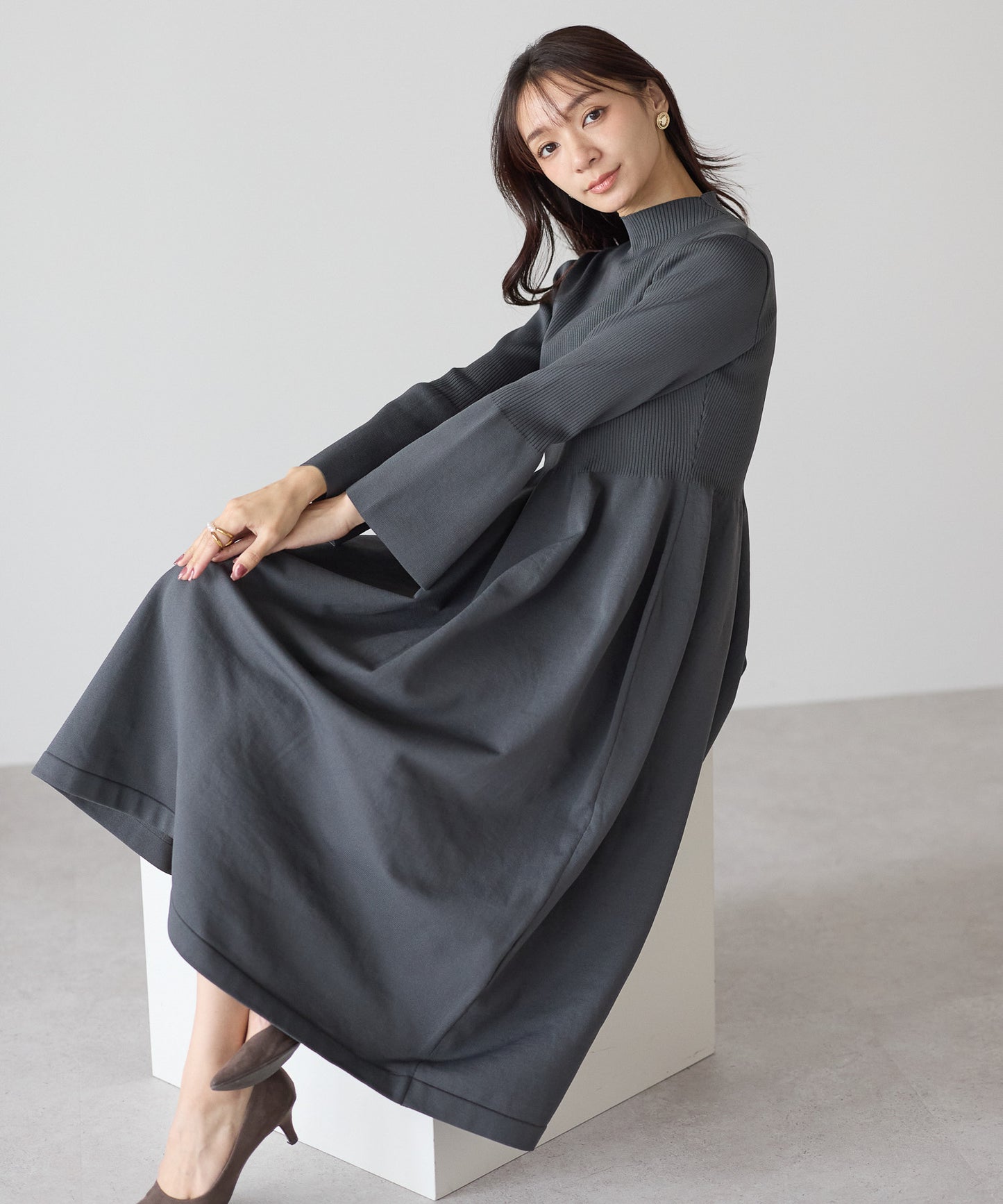 【11月9日(日)20時〜新発売】フレアスリーブダイバーニットワンピース