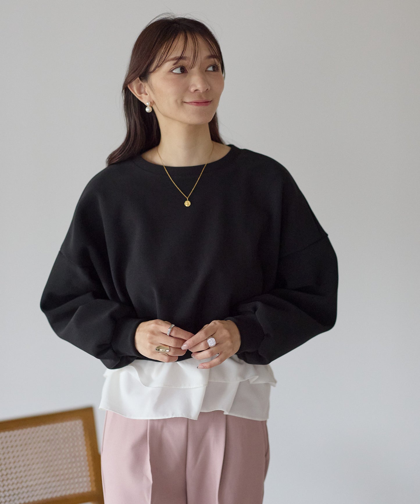 【12月5日(金)13時〜新発売】裏起毛フリルレイヤードトップス　