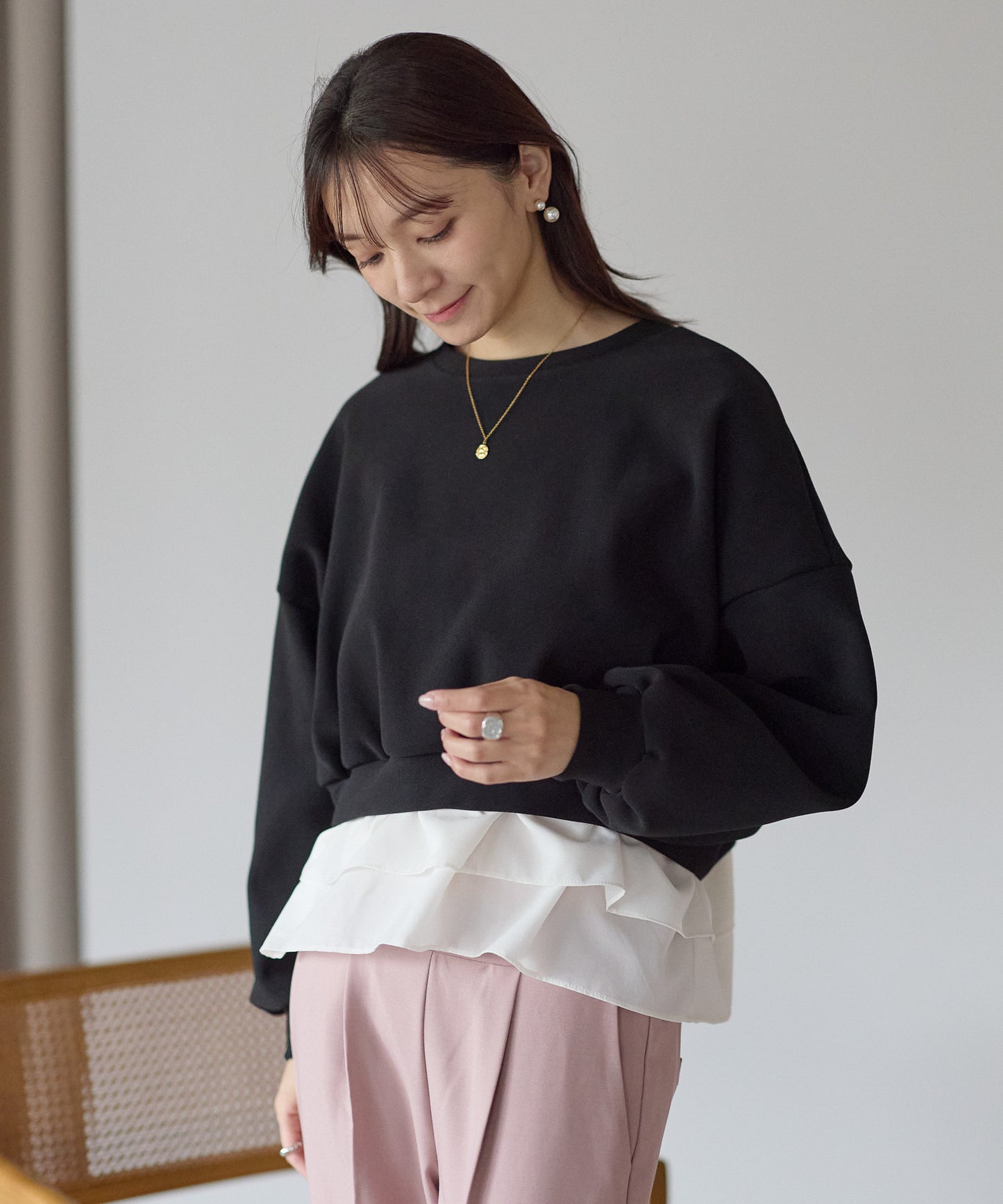 【12月5日(金)13時〜新発売】裏起毛フリルレイヤードトップス　