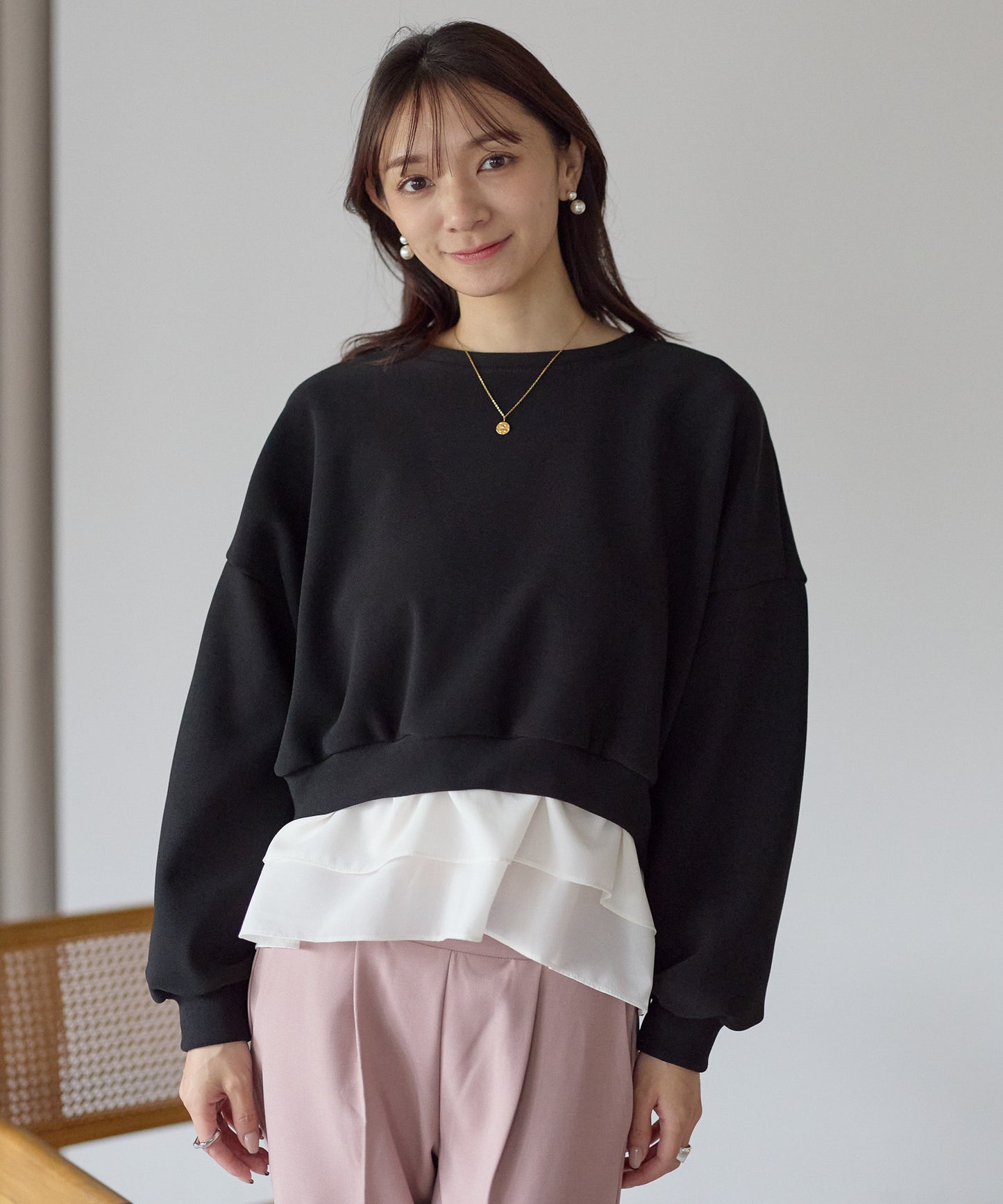 【12月5日(金)13時〜新発売】裏起毛フリルレイヤードトップス　