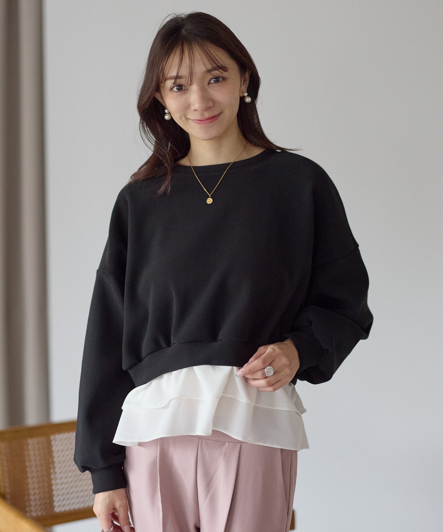 【12月5日(金)13時〜新発売】裏起毛フリルレイヤードトップス　