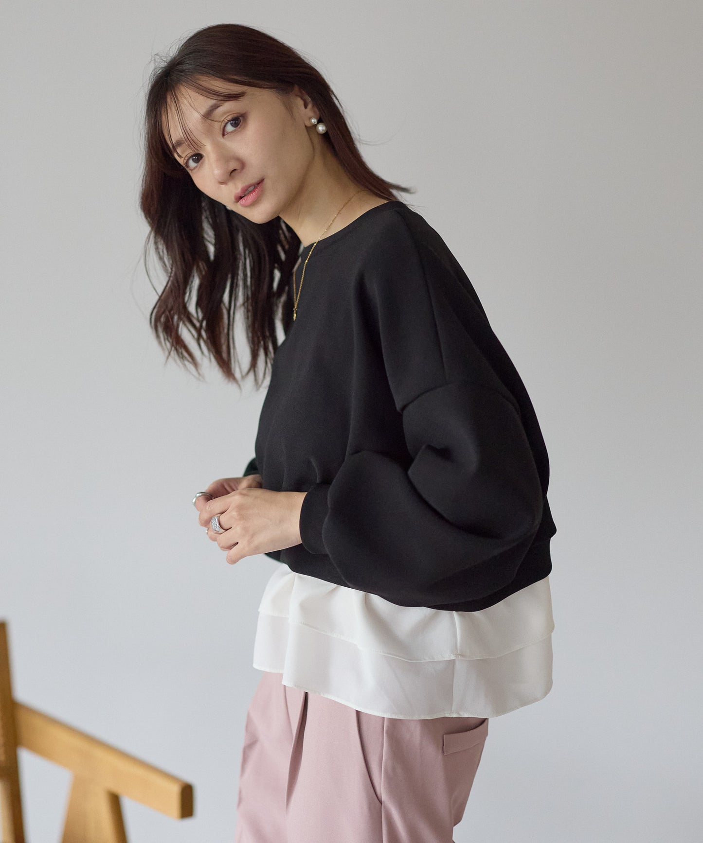 【12月5日(金)13時〜新発売】裏起毛フリルレイヤードトップス　